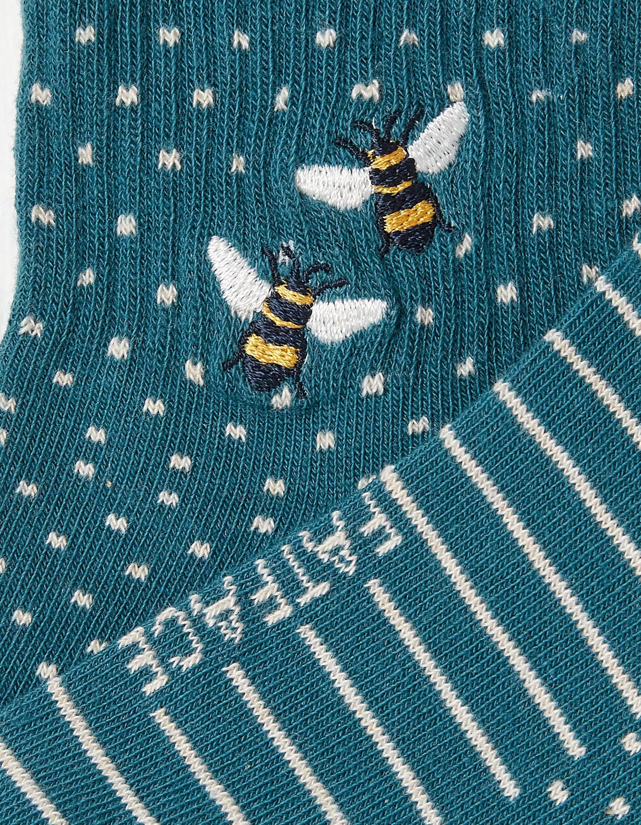 Fashion FatFace 1 Pack Embroidered Bee Rib Socks Teal Green