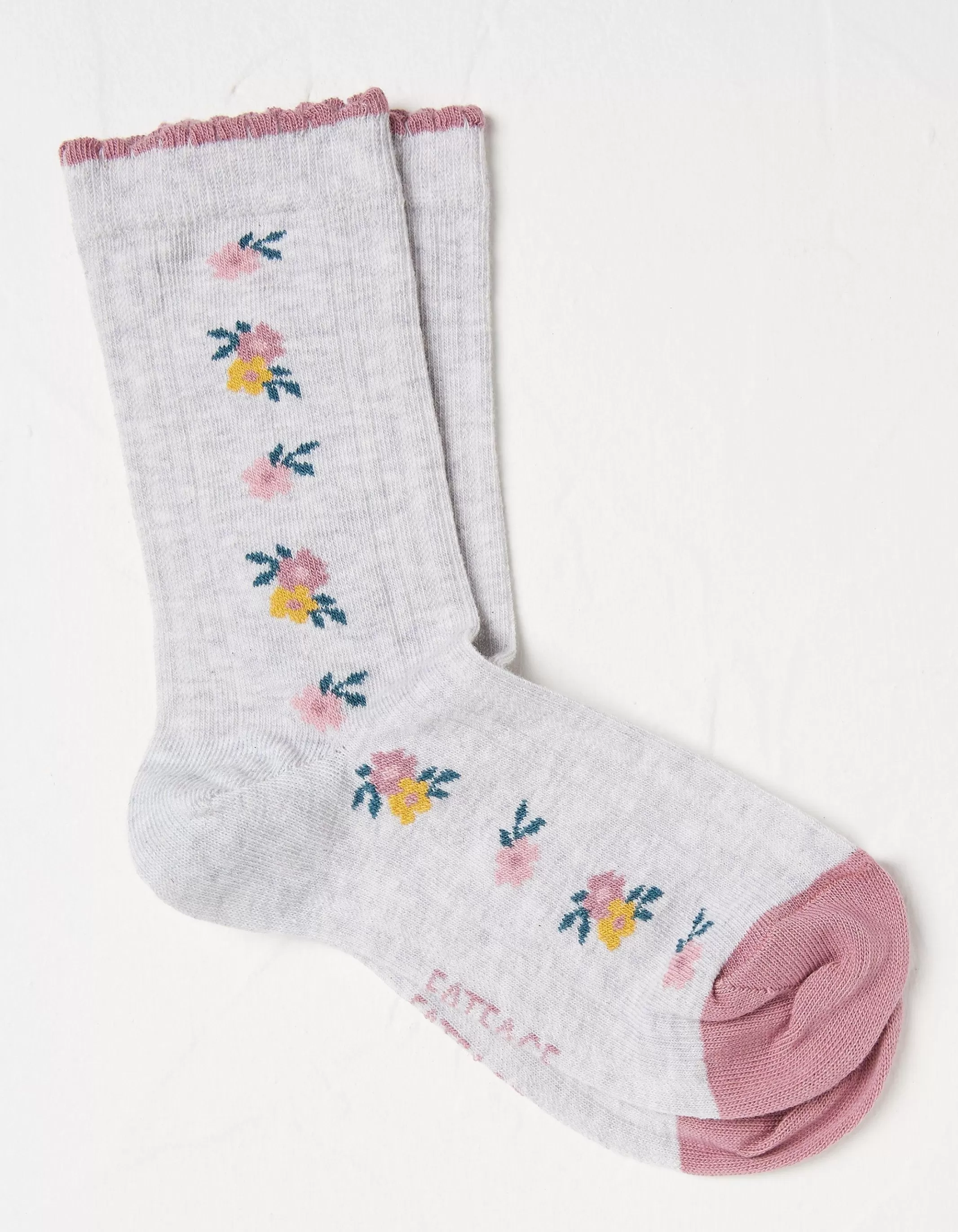Online FatFace 1 Pack Flower Chain Socks Light Grey Marl