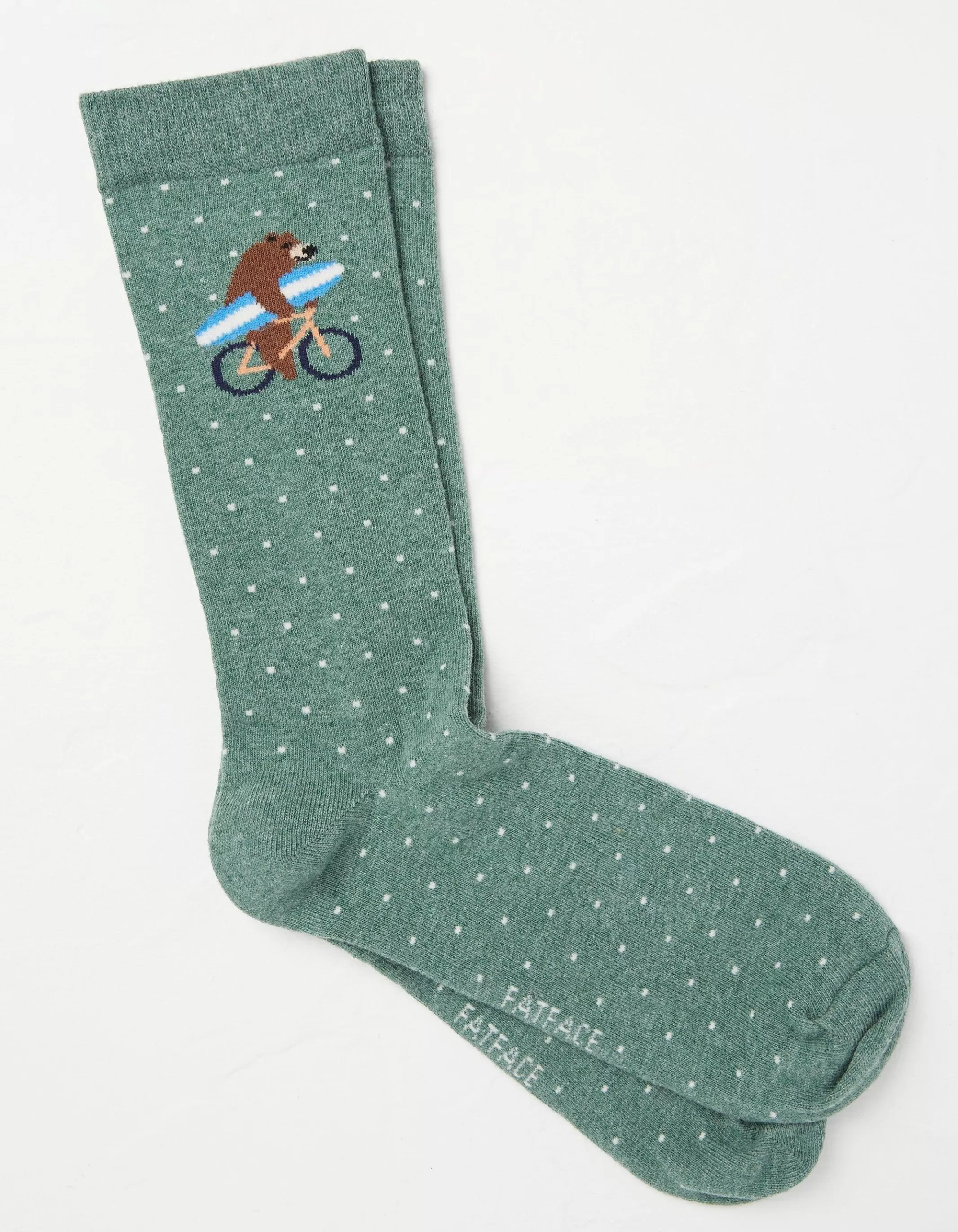 Outlet FatFace 1 Pack Surfing Bear Bike Socks Green Marl
