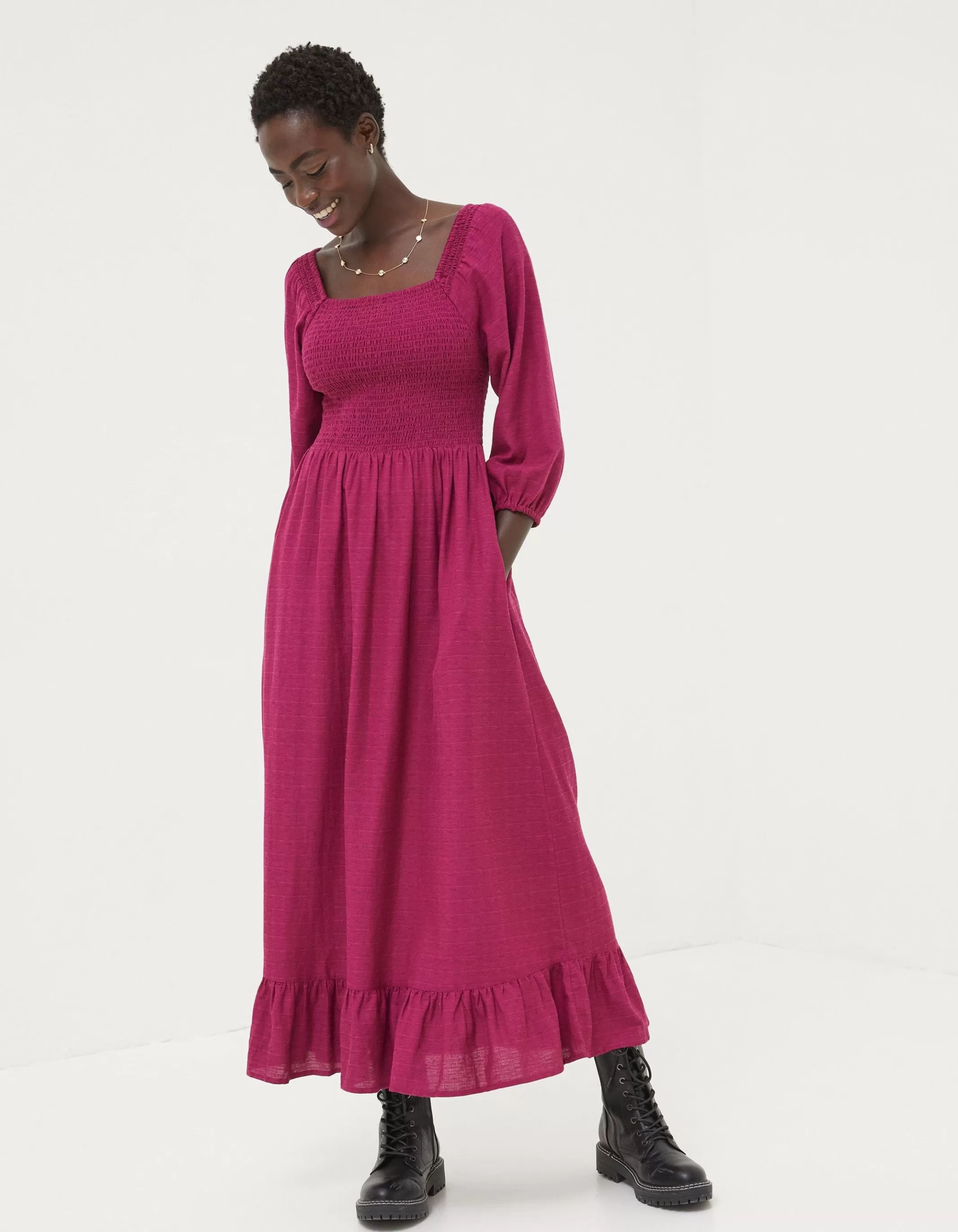 Flash Sale FatFace Adele Shirred Midi Dress Plum