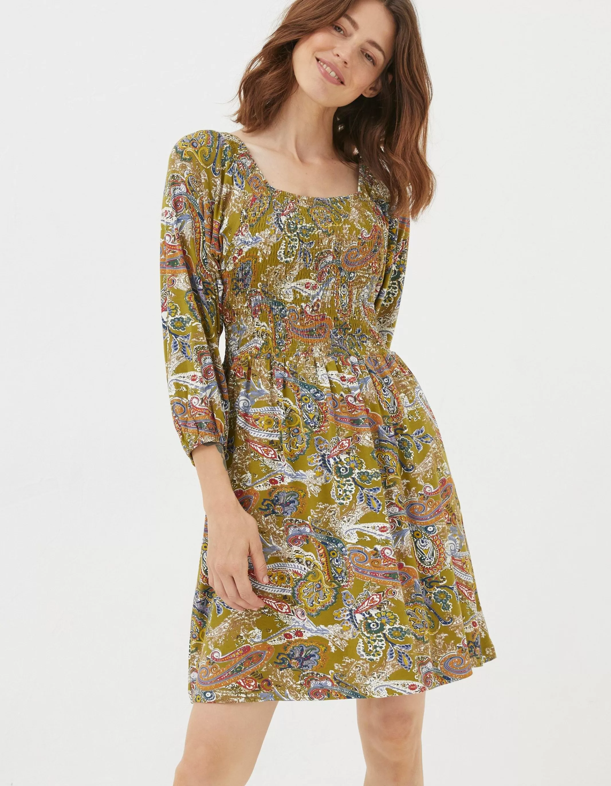Outlet FatFace Adeline Prairie Paisley Dress Light Olive