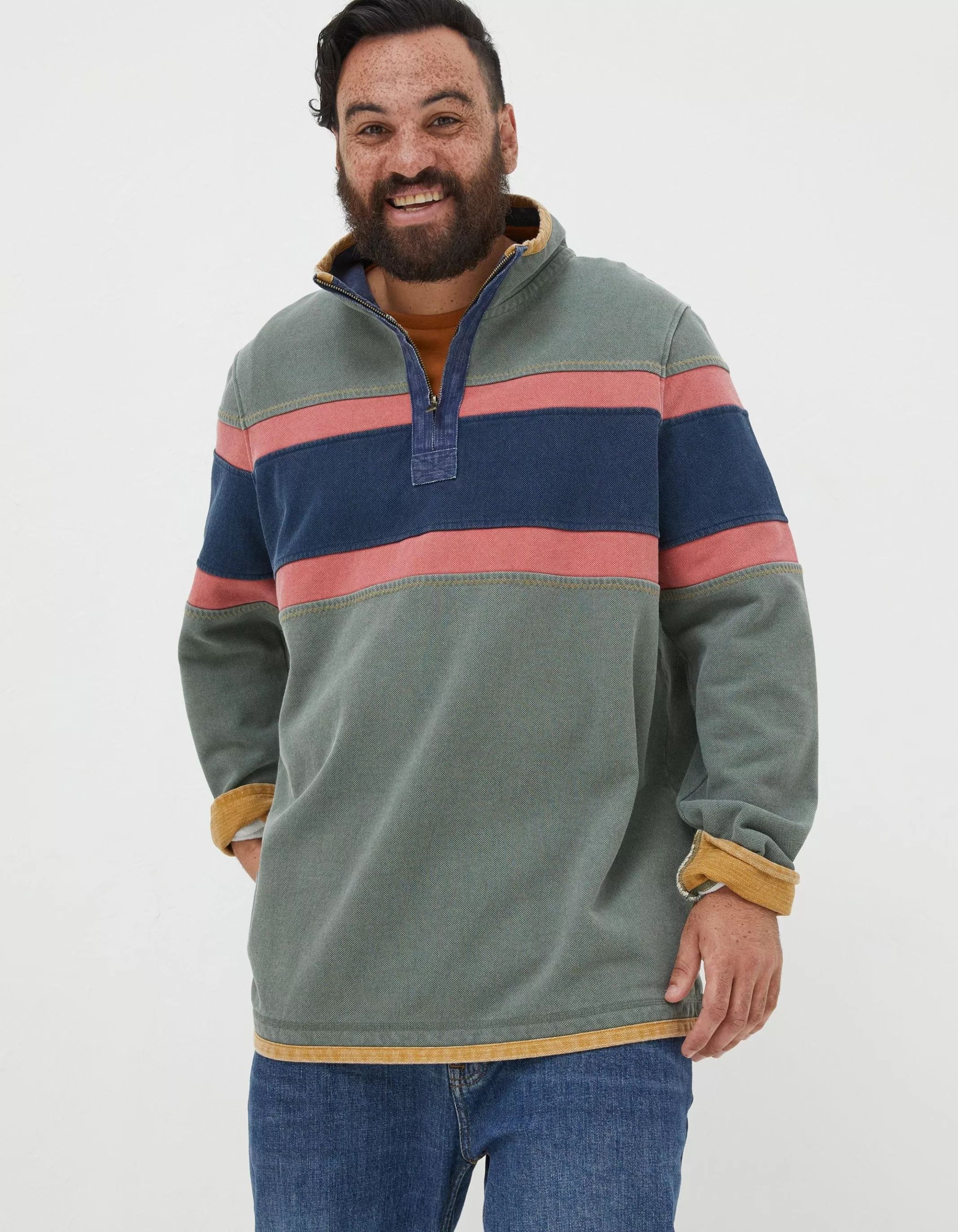 Outlet FatFace Airlie Chest Stripe Sweatshirt Green Haze