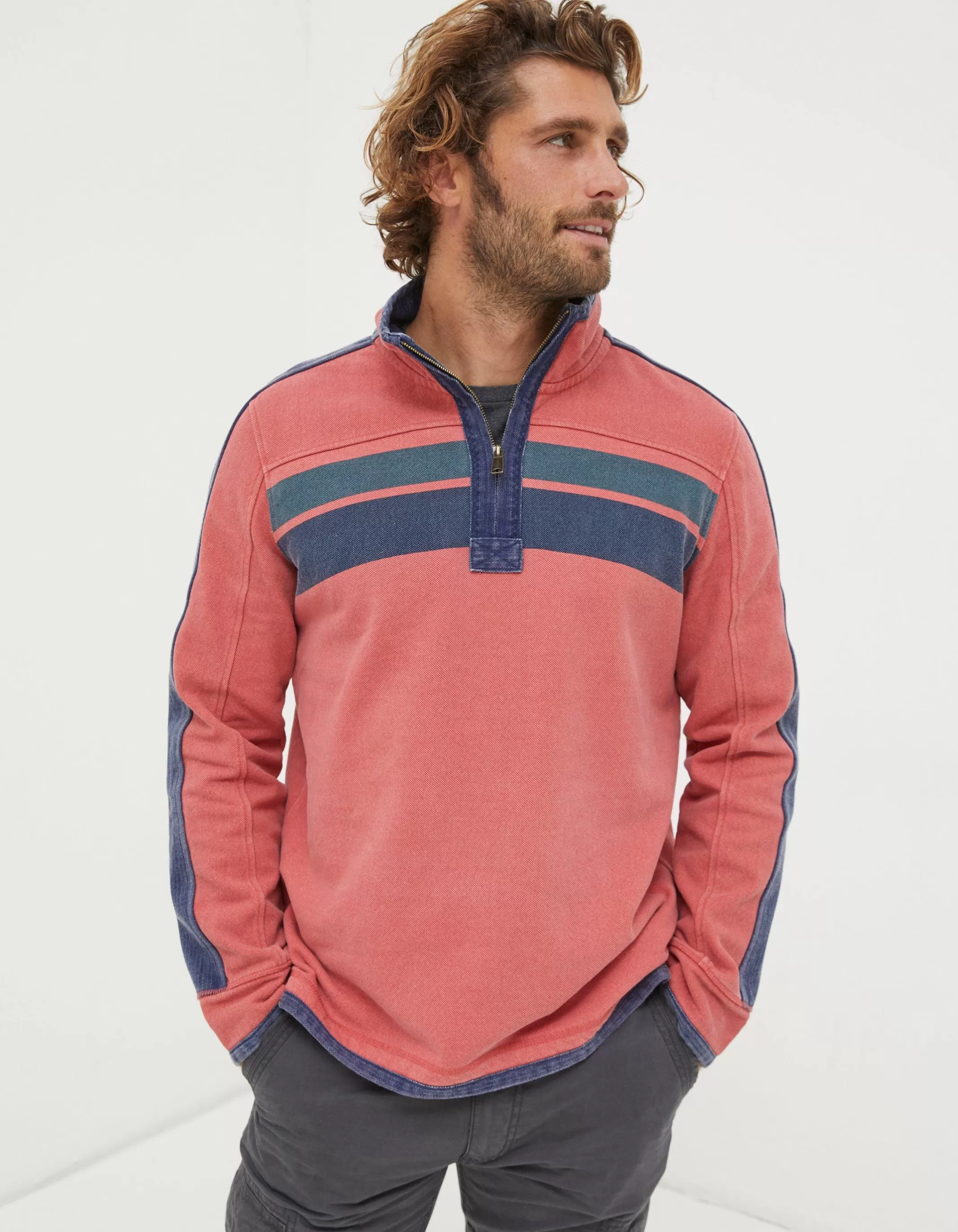 Flash Sale FatFace Airlie Yoke Stripe Sweatshirt Coral Pink