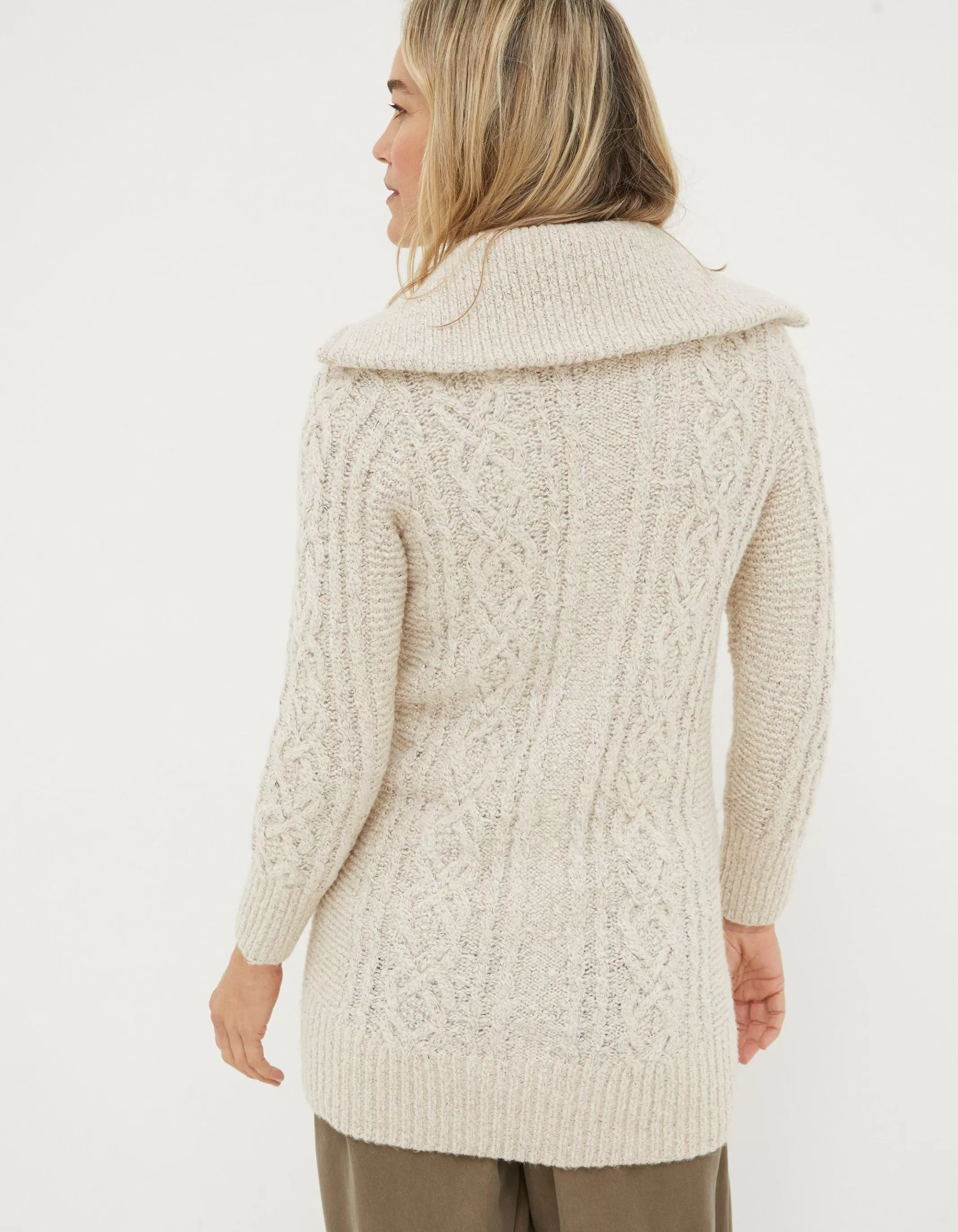 Online FatFace Alicia Collar Cable Knit Cardigan Ivory