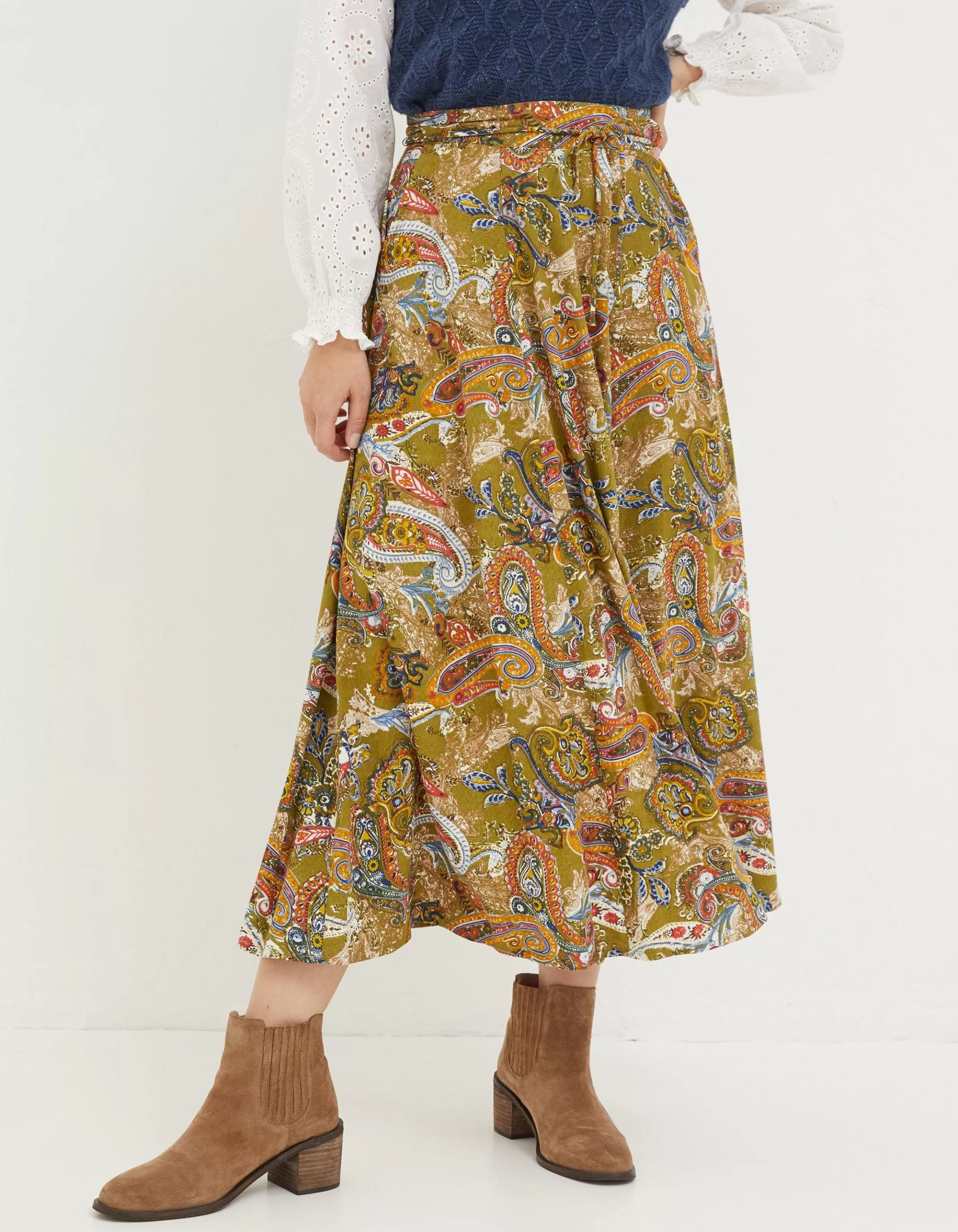 Cheap FatFace Amelie Prairie Paisley Midi Skirt Light Olive