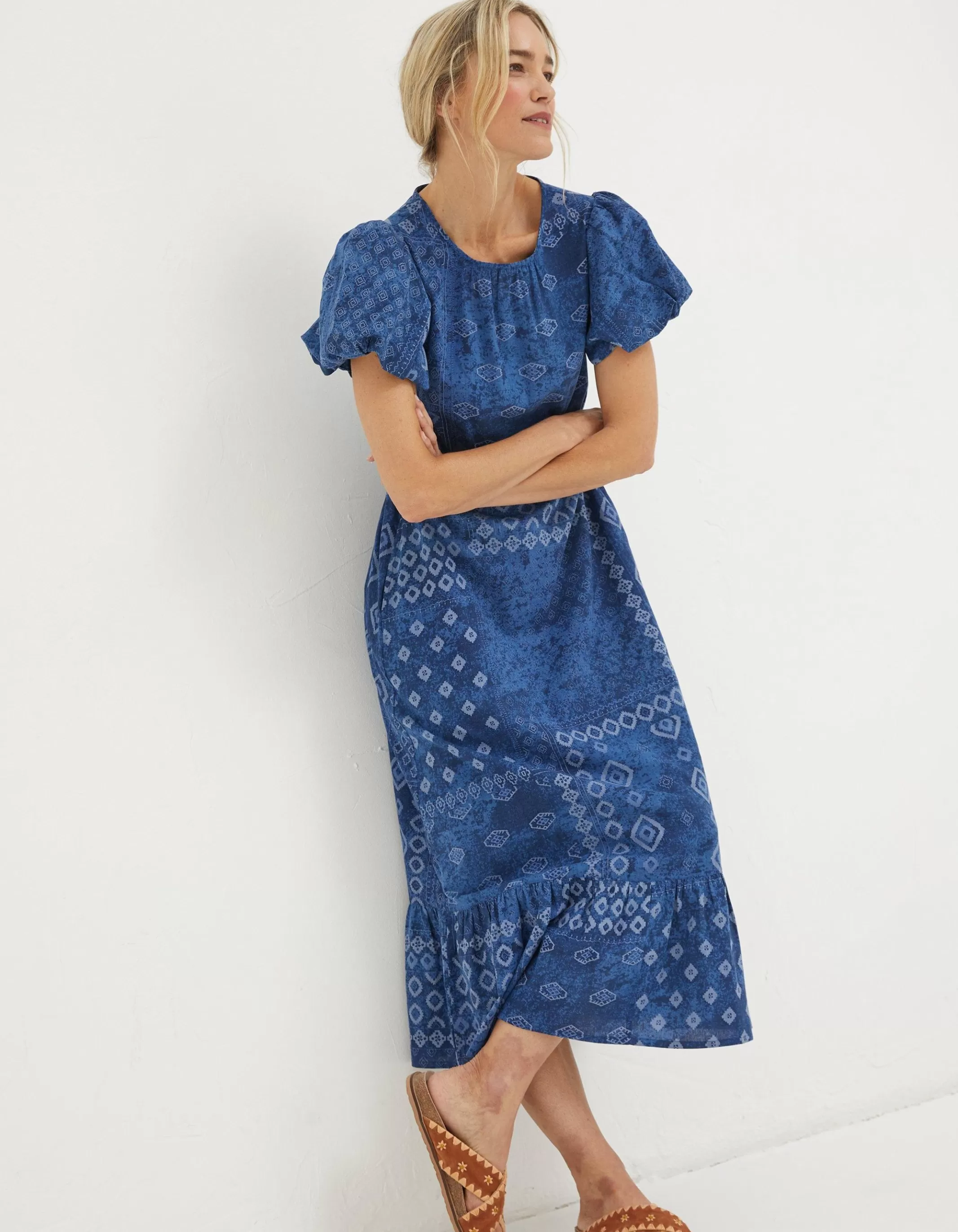 Fashion FatFace Angie Patchwork Midi Dress Navy