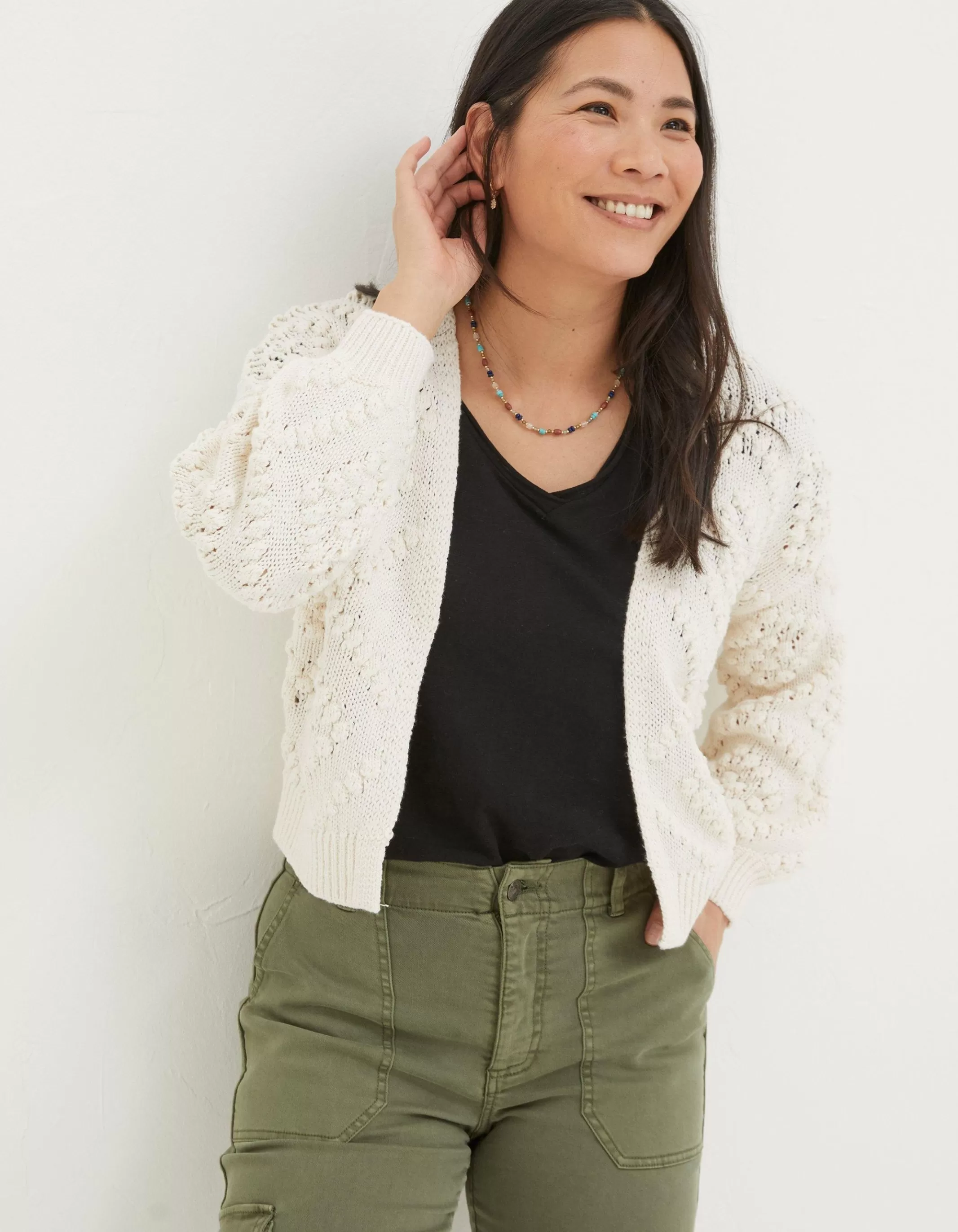 Sale FatFace Anna Bobble Stitch Cardigan Ivory