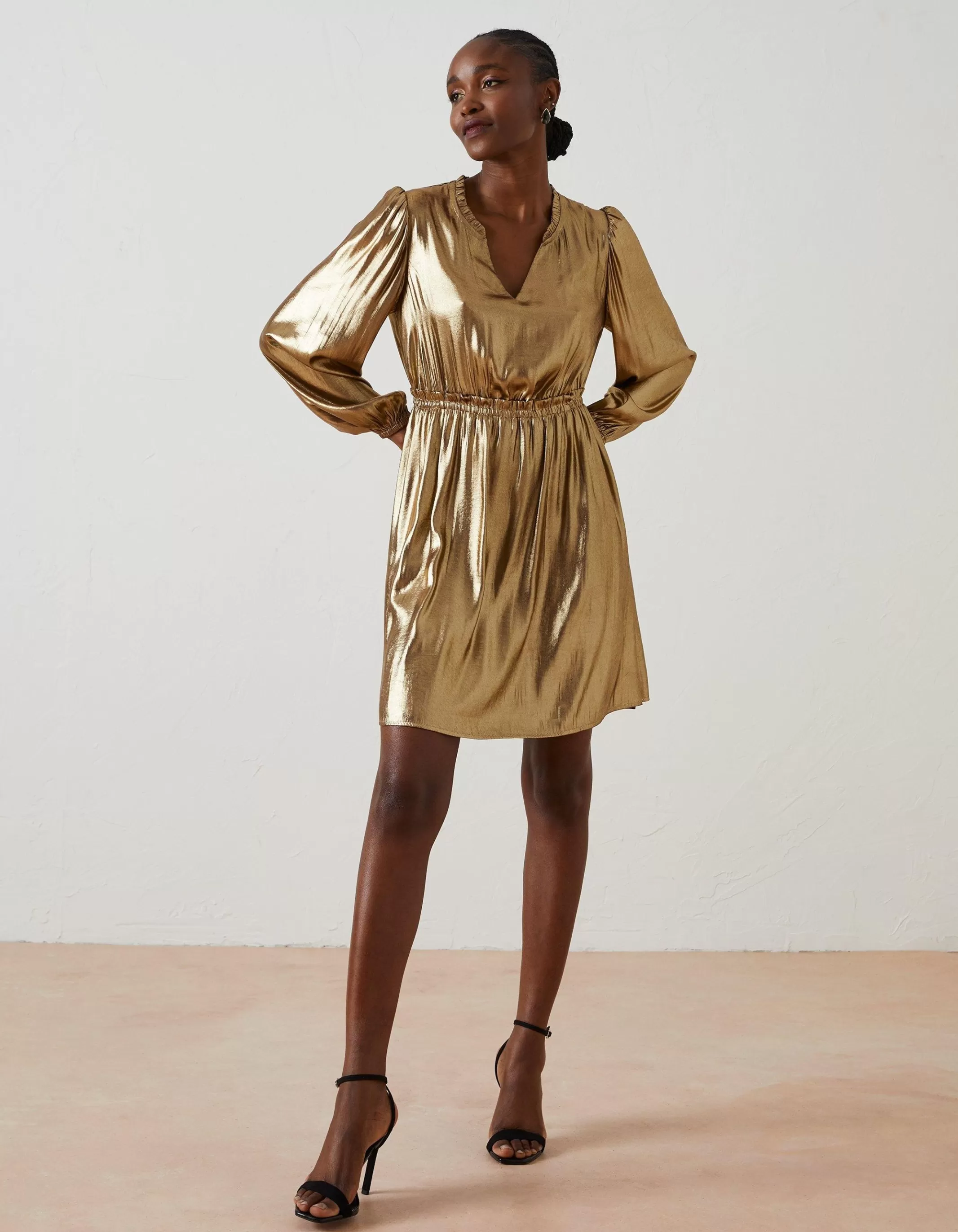New FatFace Annabelle Metallic Dress Bronze