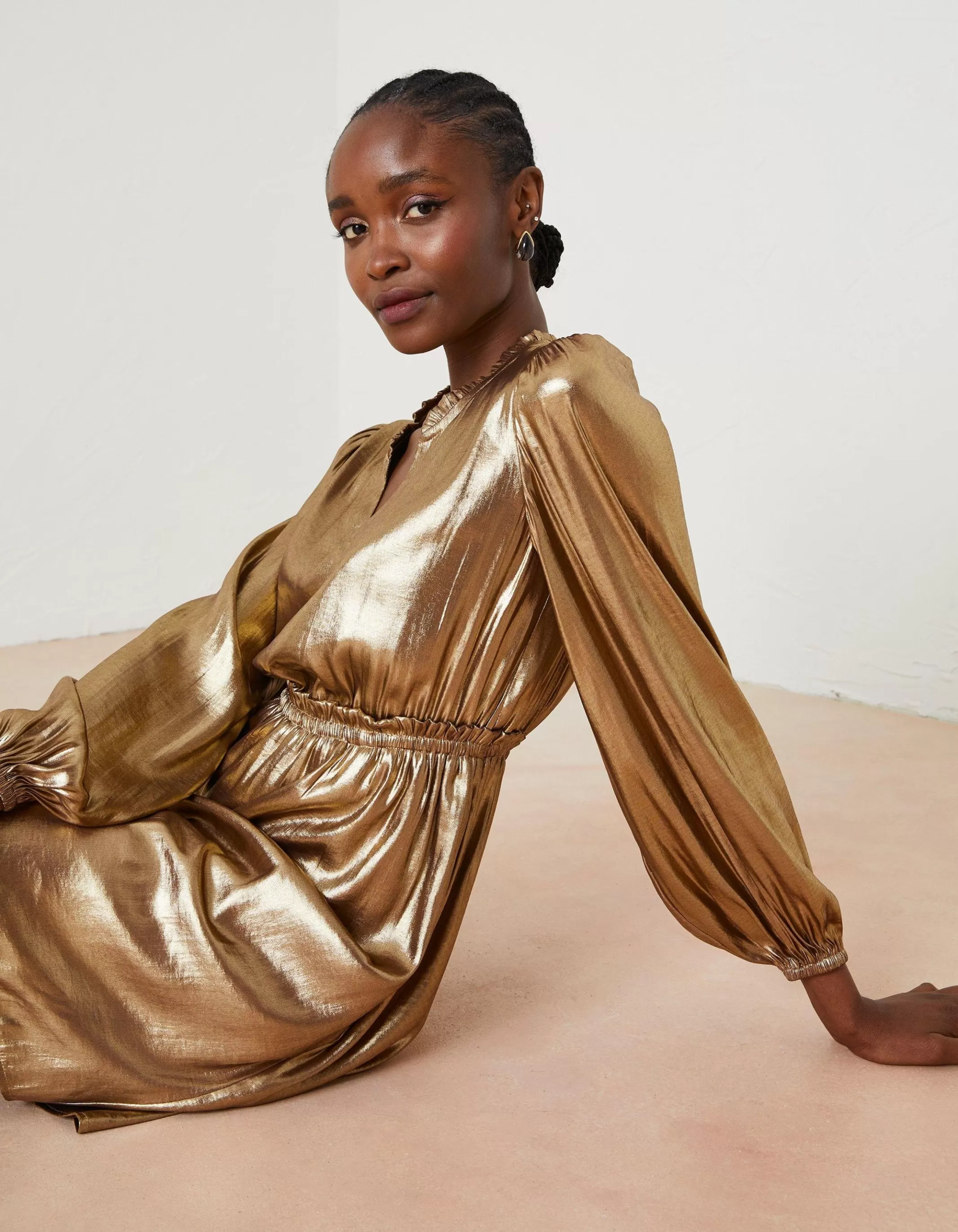 New FatFace Annabelle Metallic Dress Bronze