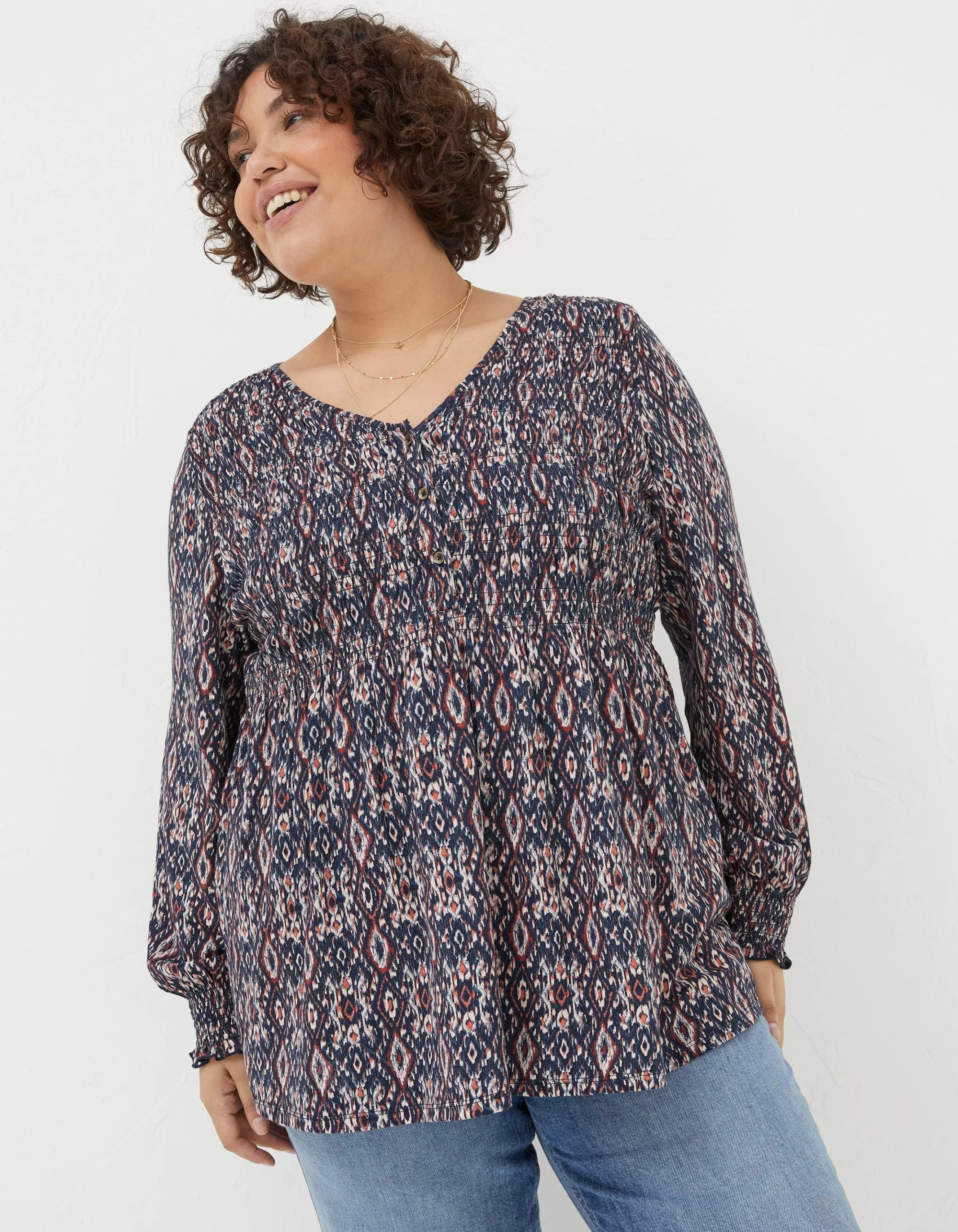 Sale FatFace Beth Ikat Geo Tunic Chestnut Brown