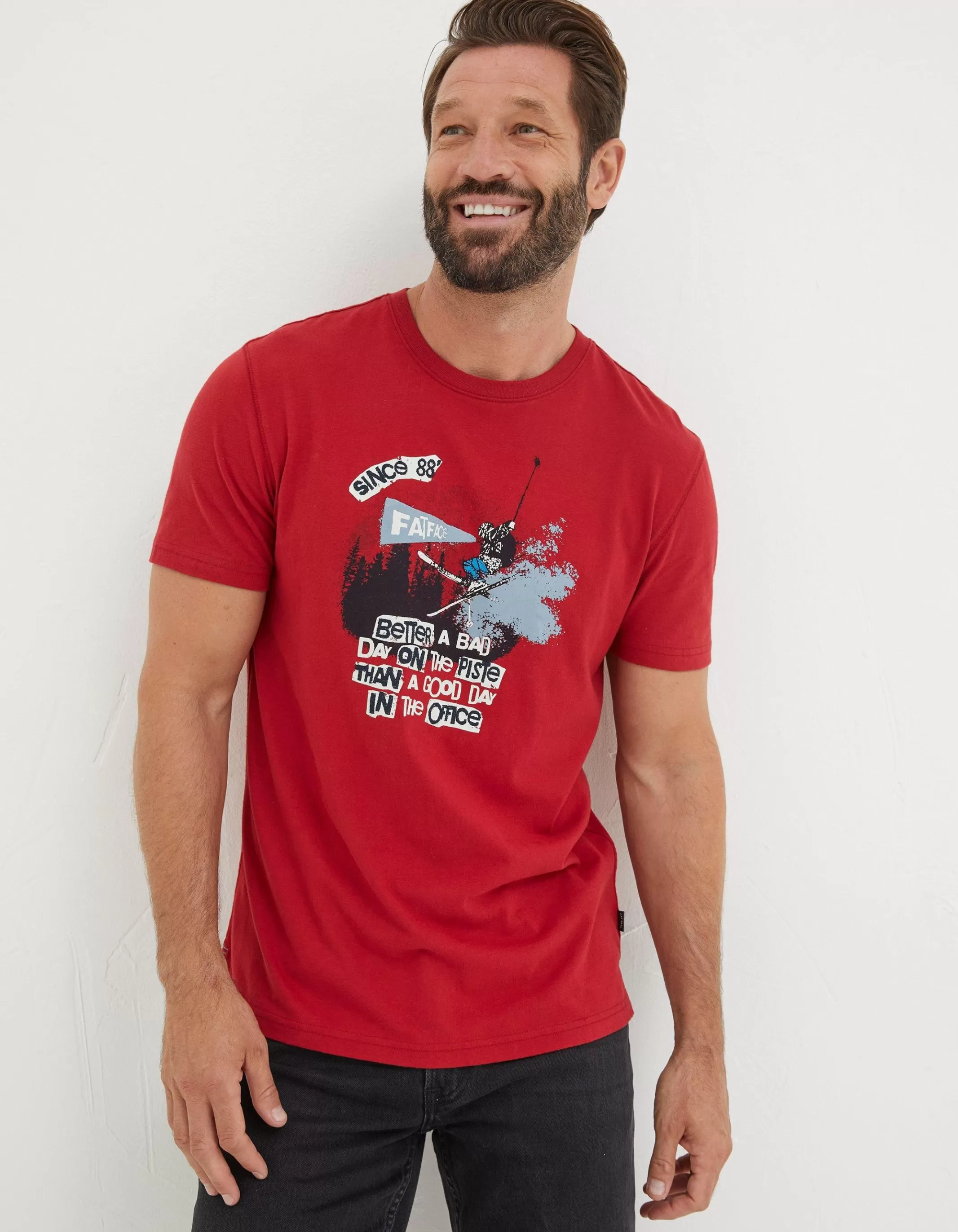 Flash Sale FatFace Better A Bad Day Ski T-Shirt Bright Red