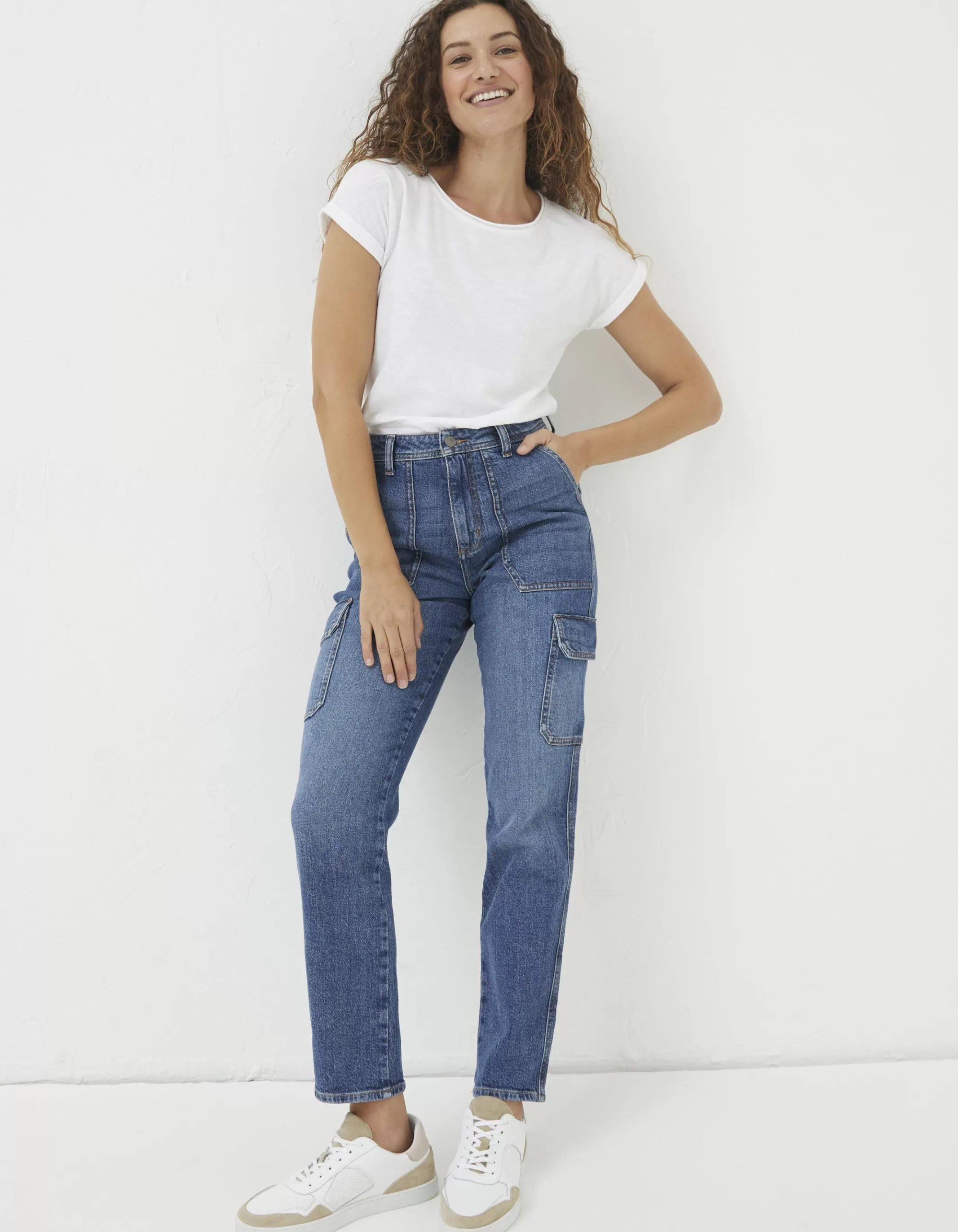 Clearance FatFace Blair Cargo Jeans Mid Blue