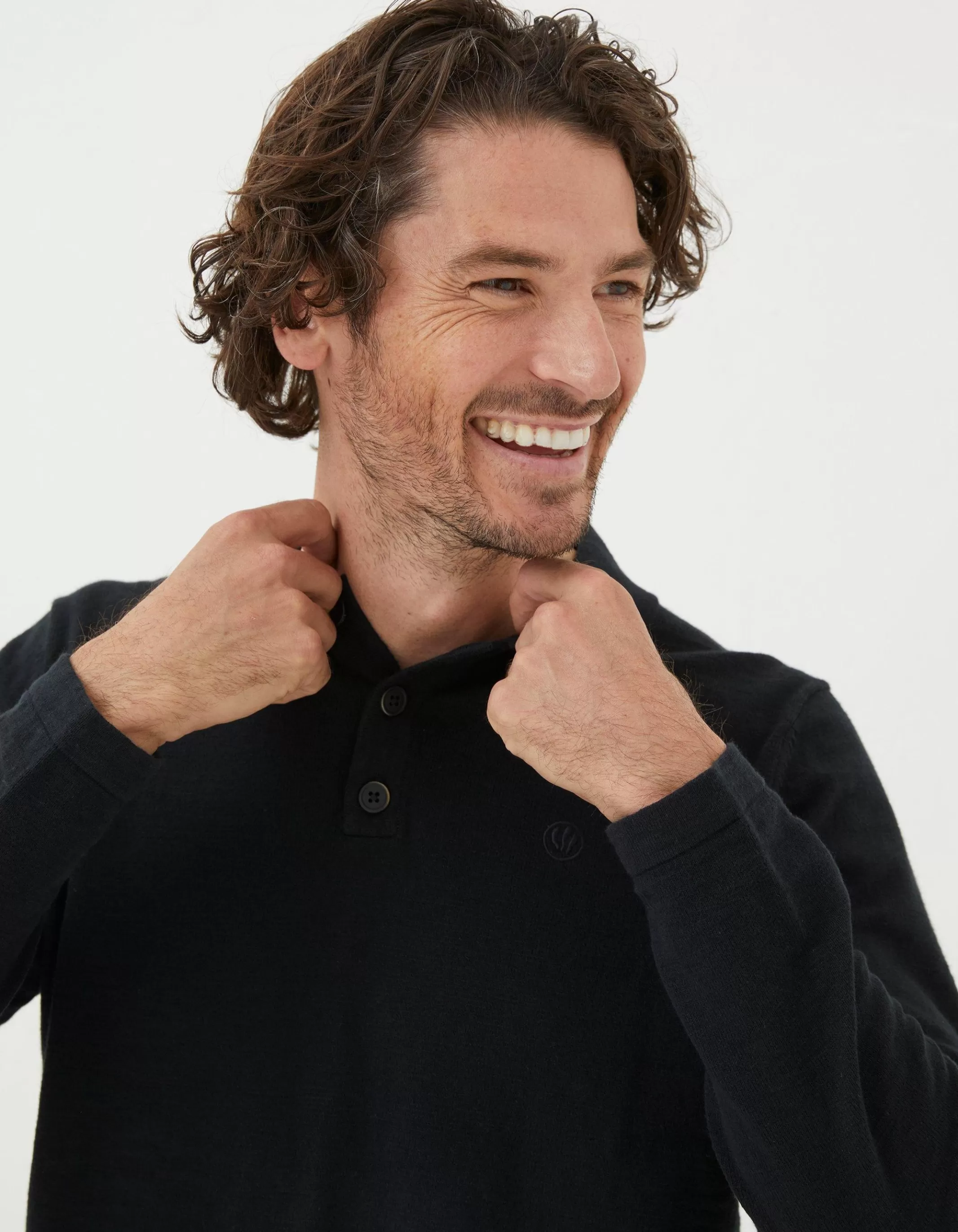 Shop FatFace Braunton Collared Jumper Black