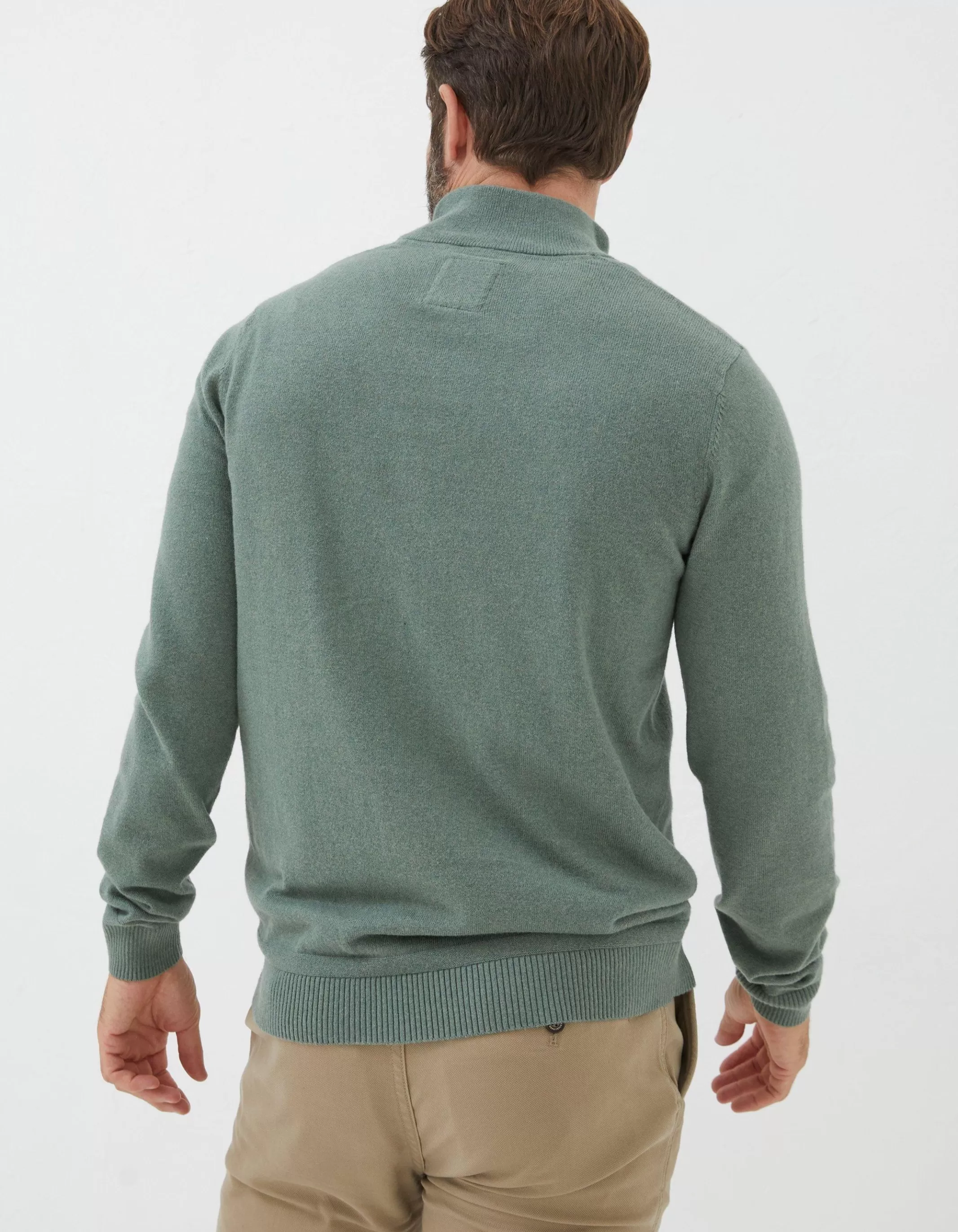 New FatFace Braunton Half Neck Jumper Green Haze
