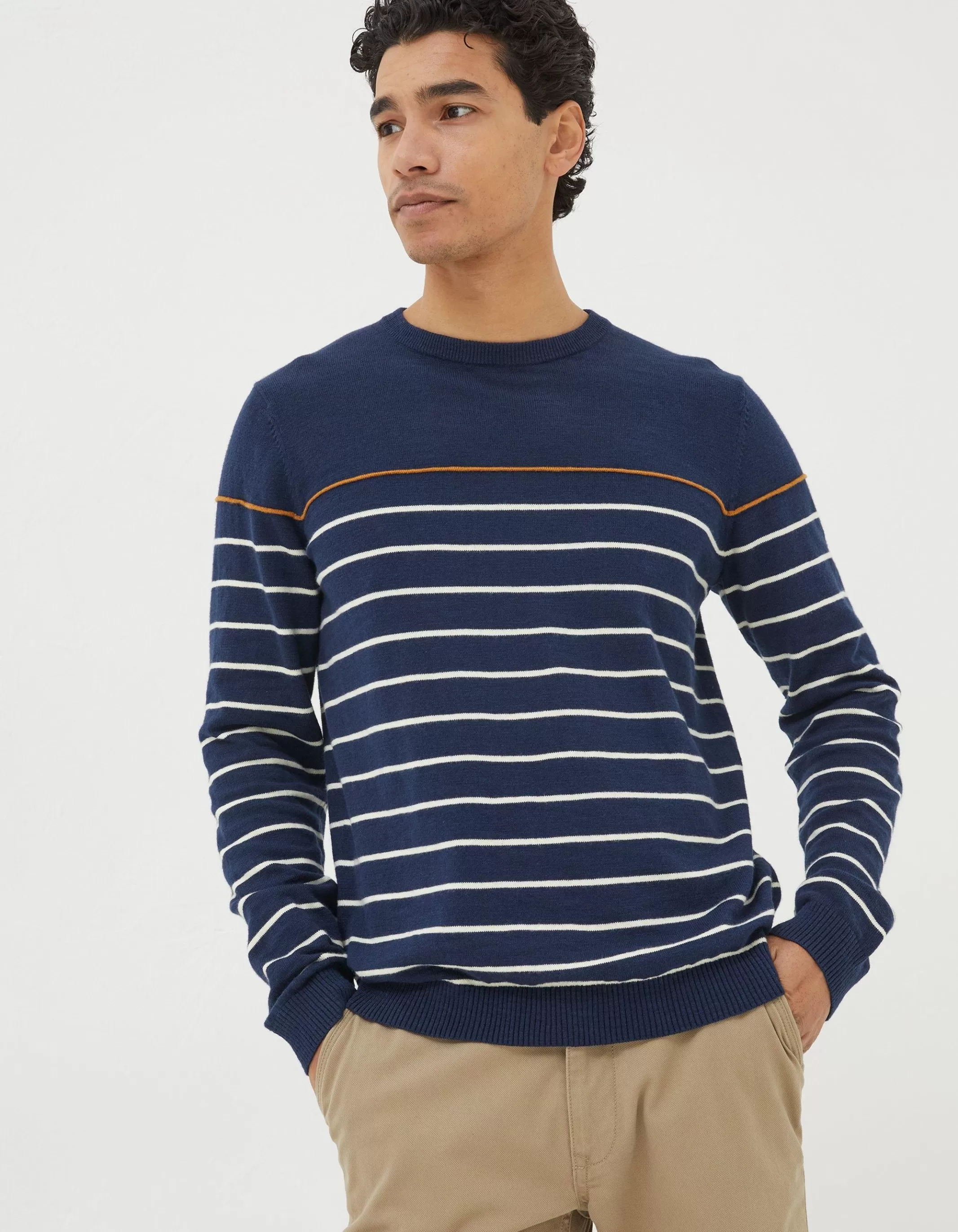 Flash Sale FatFace Braunton Stripe Crew Jumper Navy