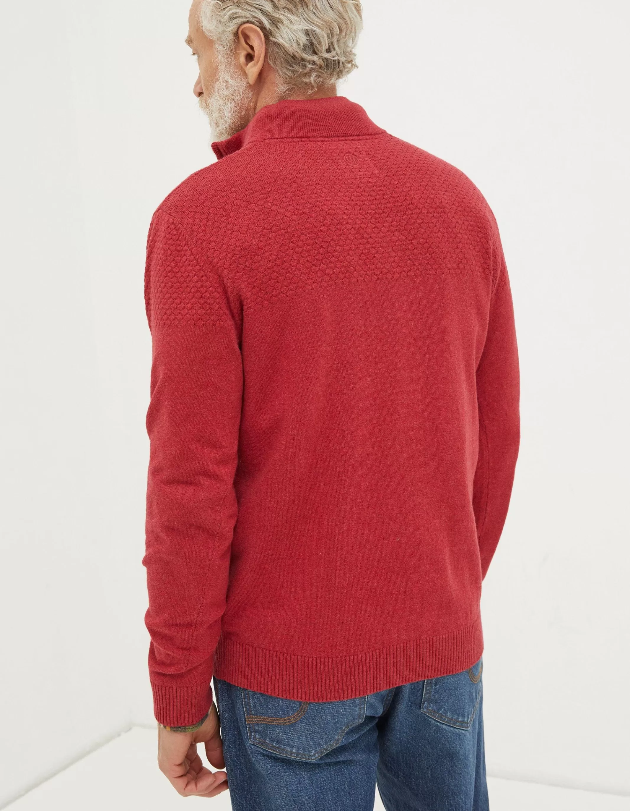 New FatFace Braunton Textured Half Neck Washed Red
