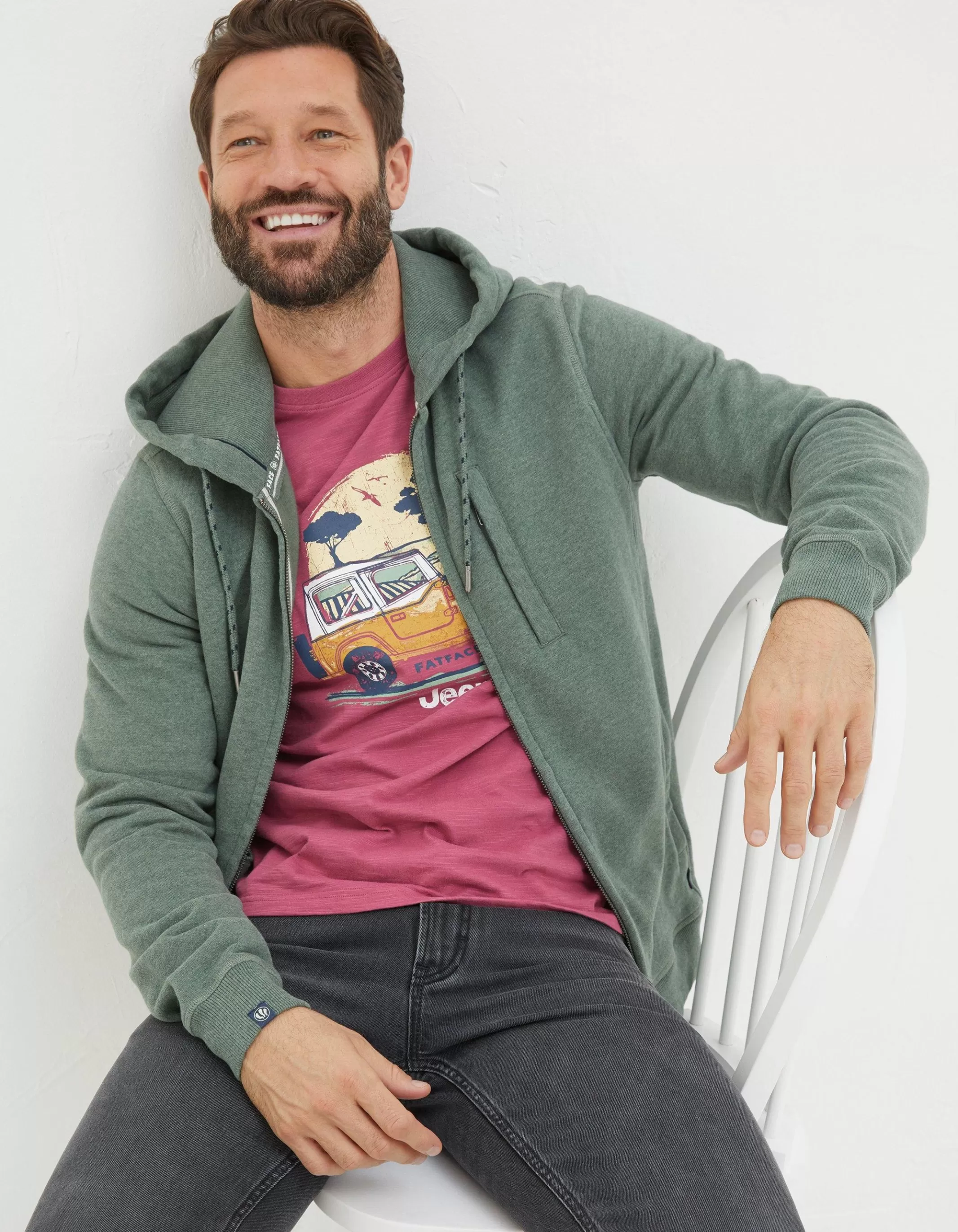 Hot FatFace Brooke Zip Through Hoodie Sage Green