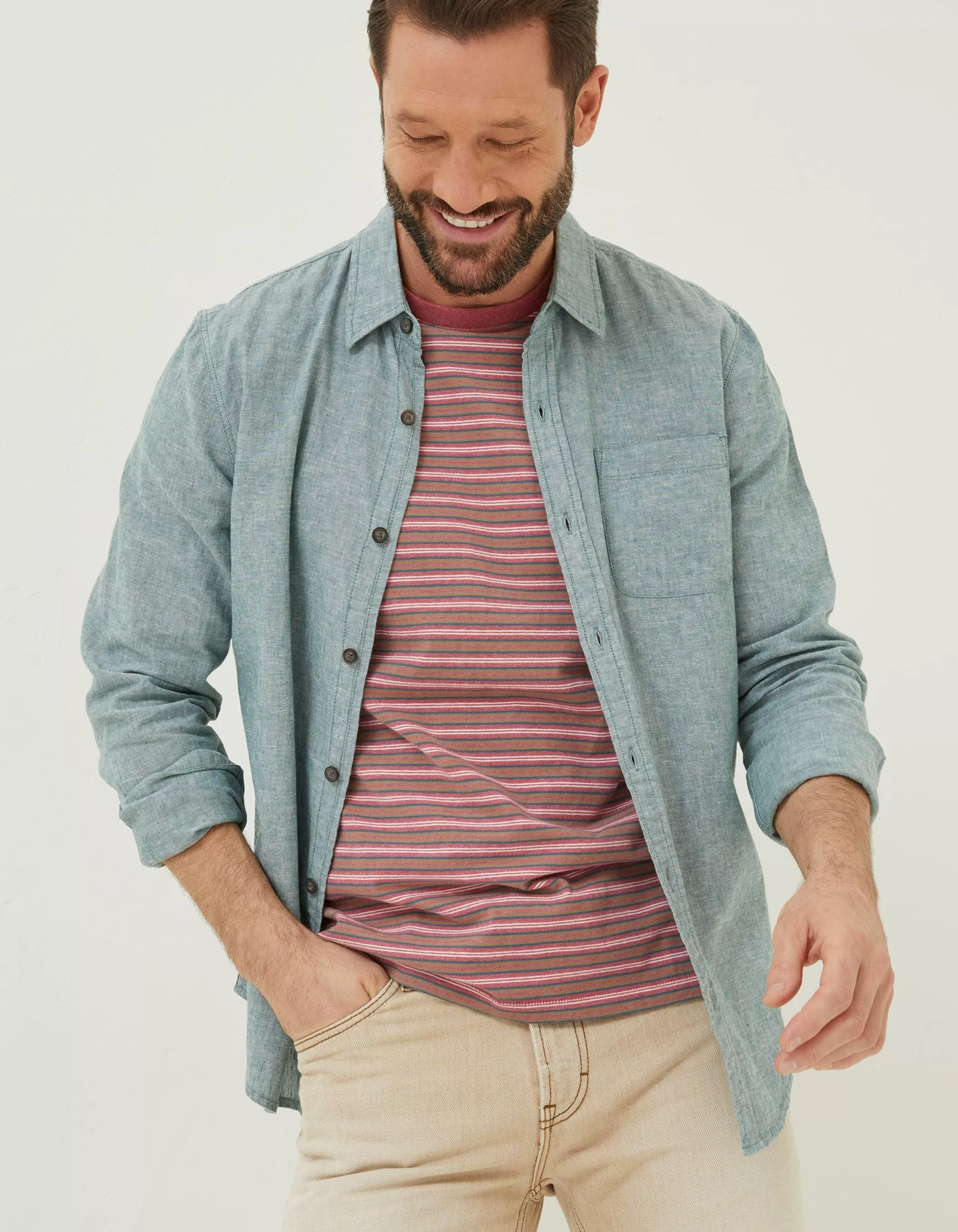 Discount FatFace Bugle Linen Cotton Shirt Teal Green