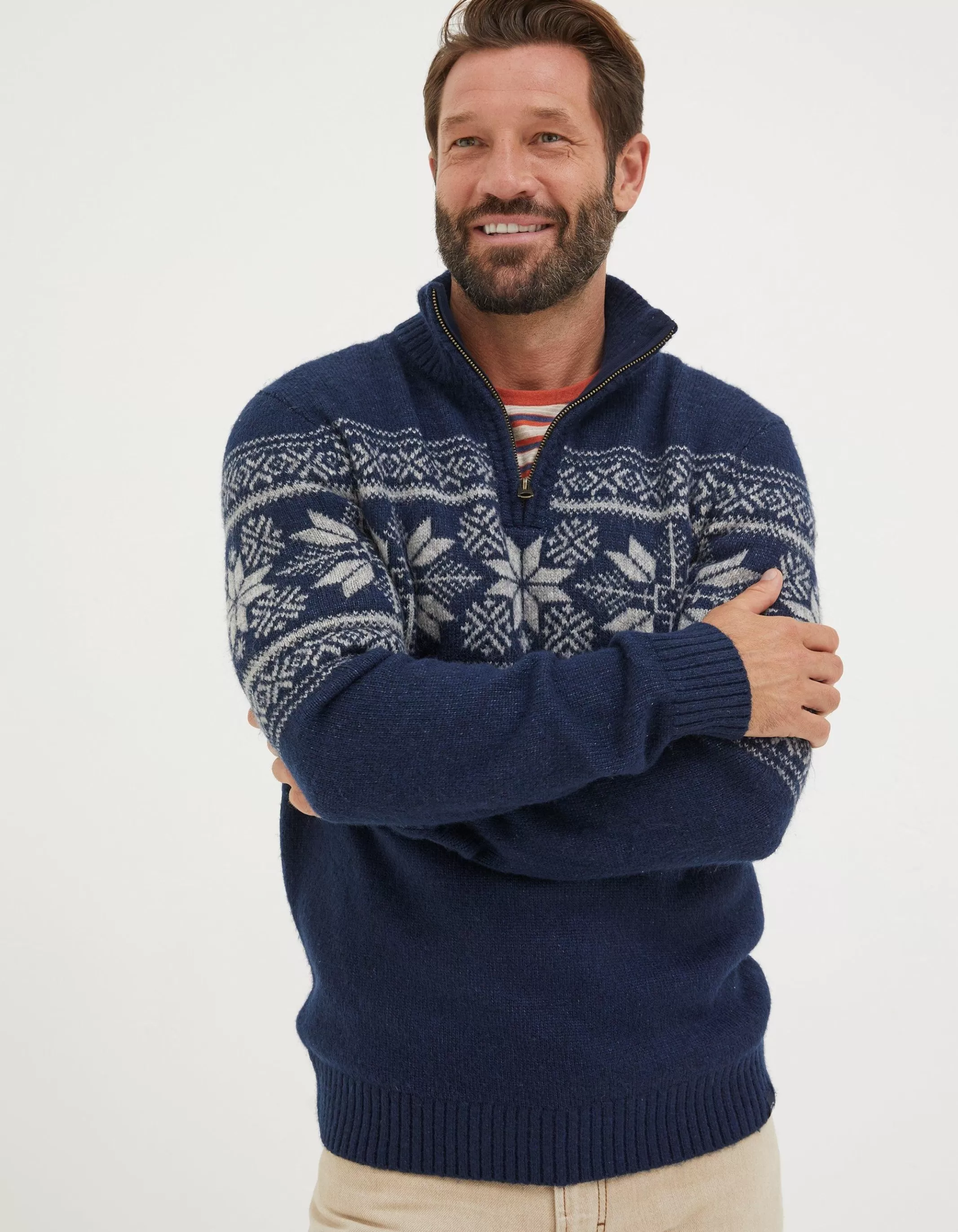 Flash Sale FatFace Calder Fairisle Half Neck Jumper Navy