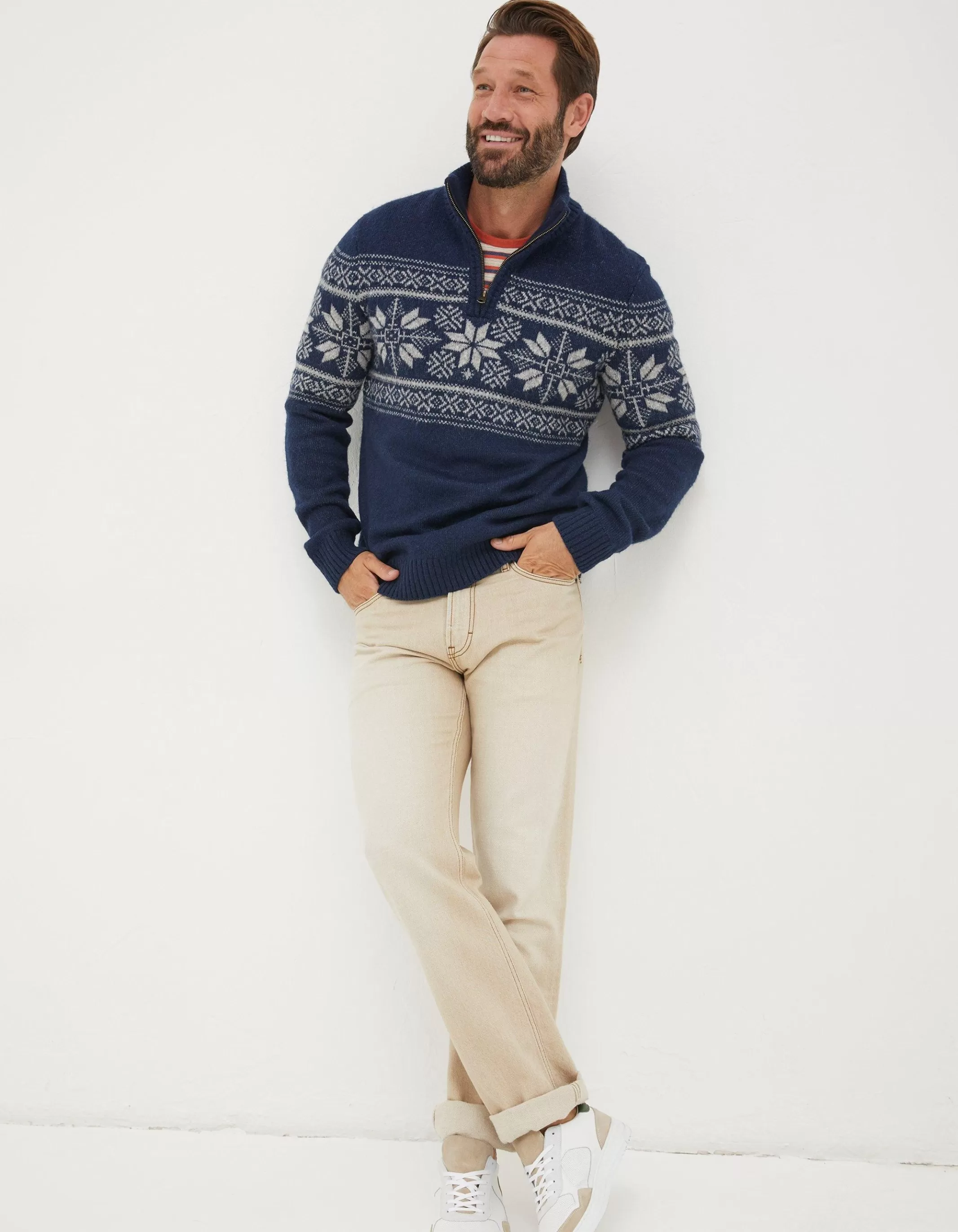 Flash Sale FatFace Calder Fairisle Half Neck Jumper Navy