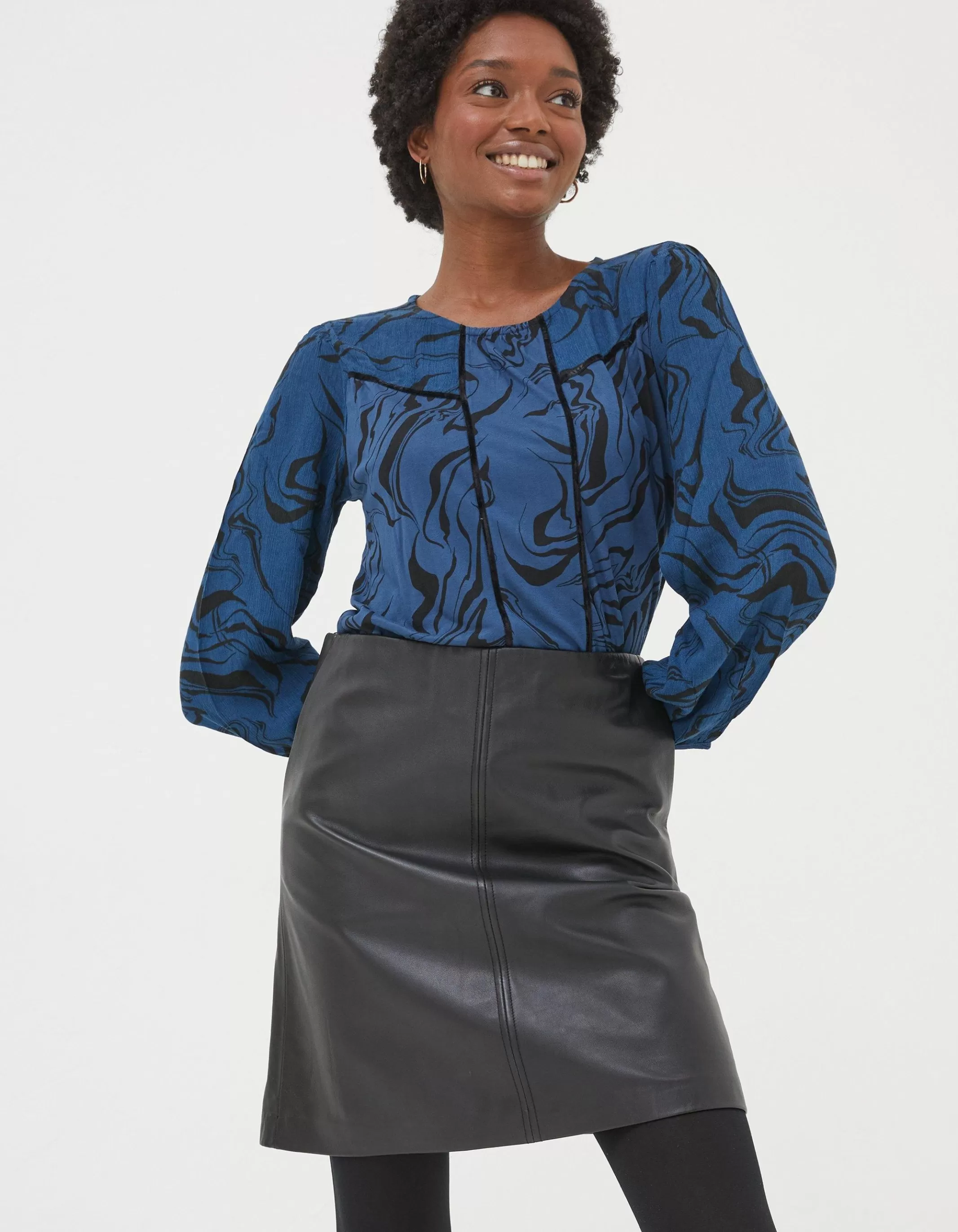 Sale FatFace Charlee Marble Print Top Teal Blue
