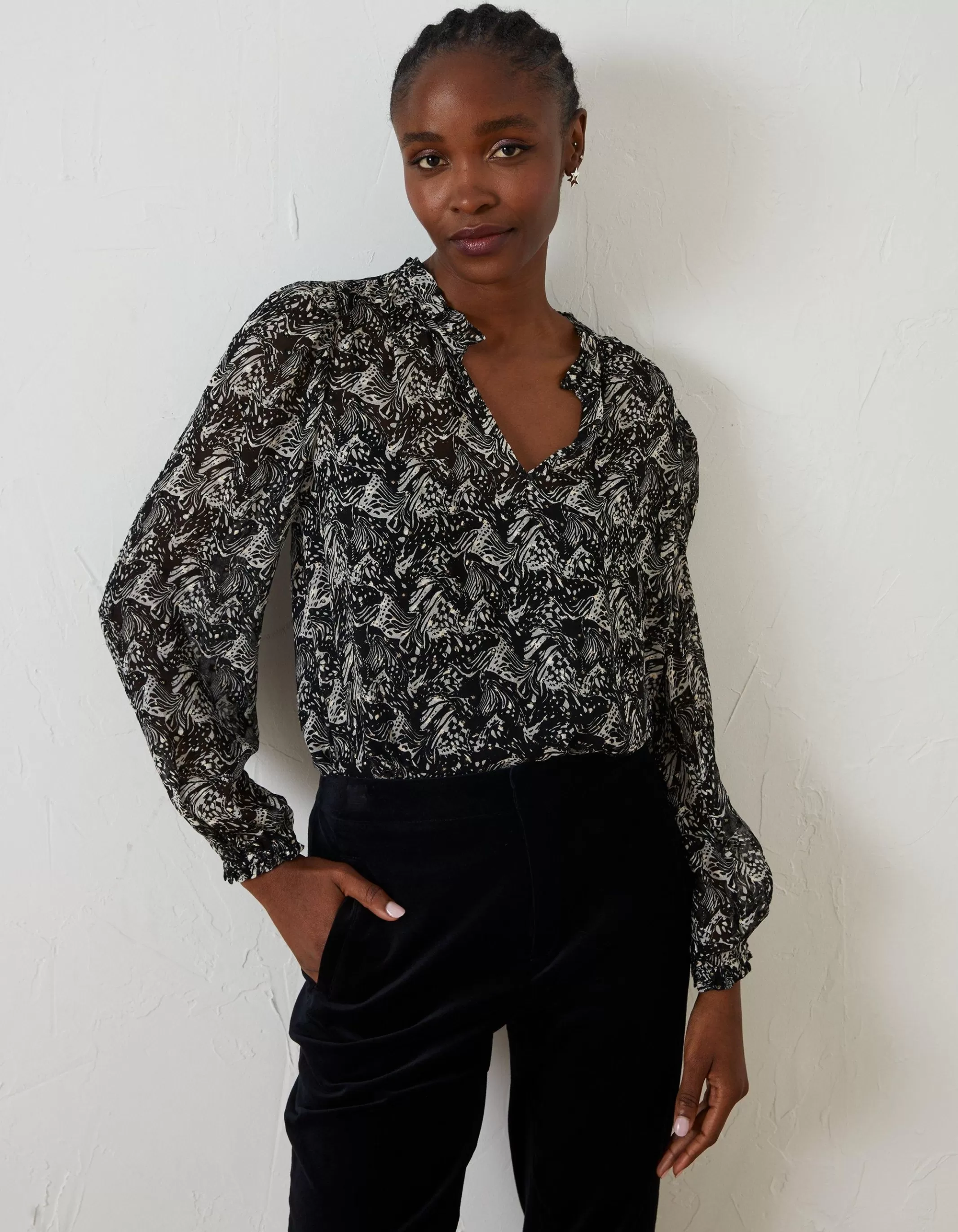 Clearance FatFace Charlie Abstract Blouse Black