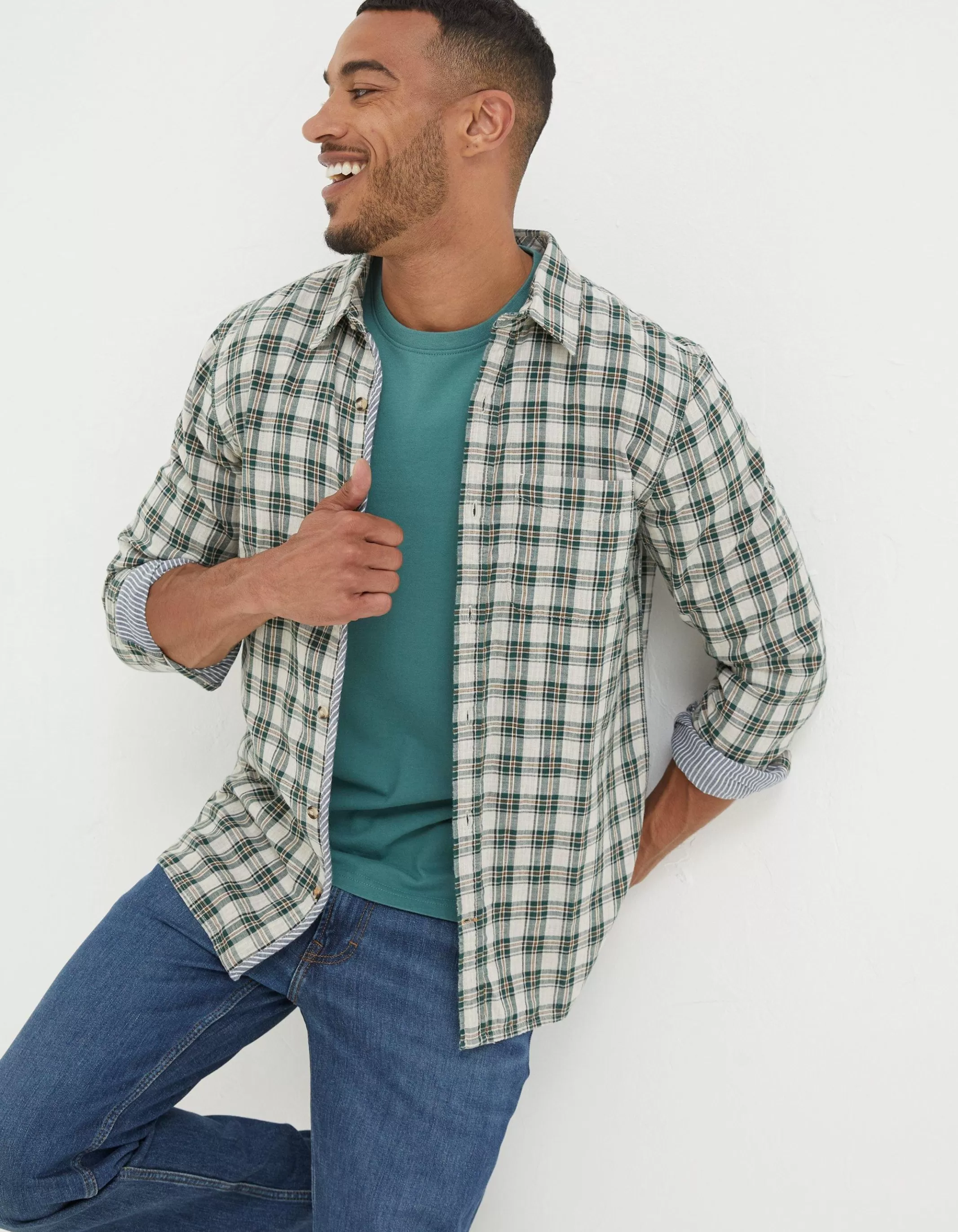 Fashion FatFace Chesil Grid Check Shirt Teal Green