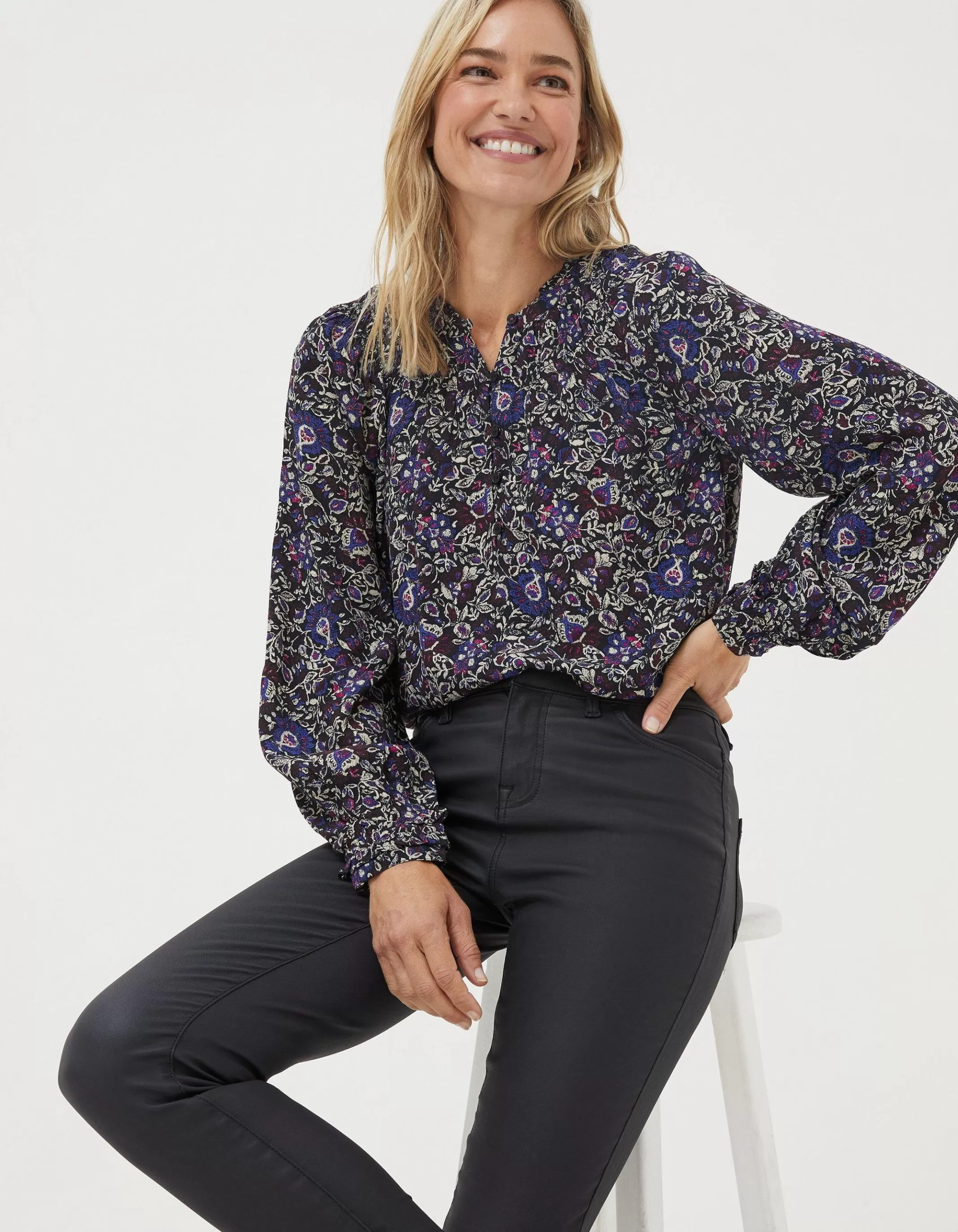 Hot FatFace Chessie Inspirit Floral Blouse Black