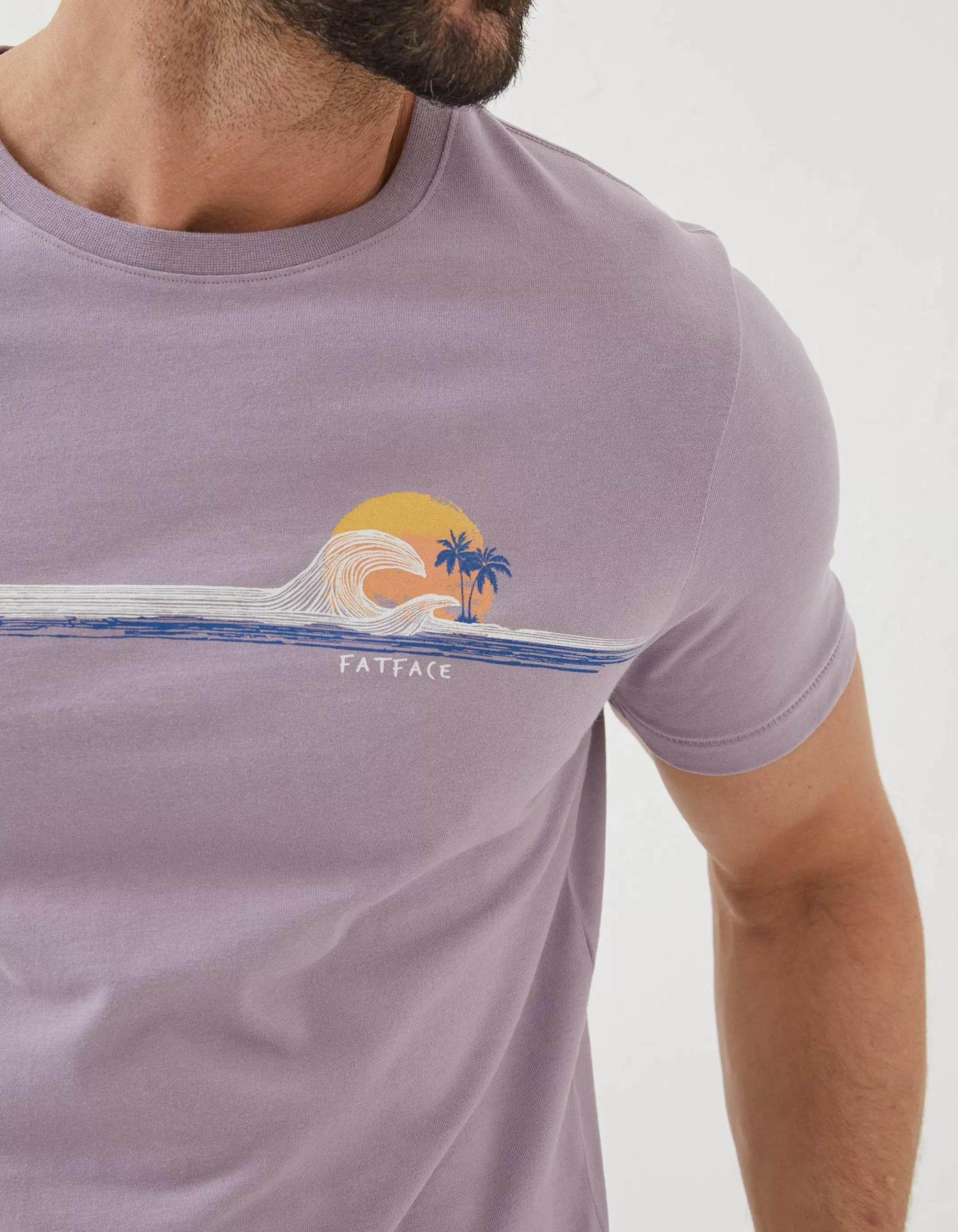 Fashion FatFace Chest Stripe Wave T-Shirt Lilac
