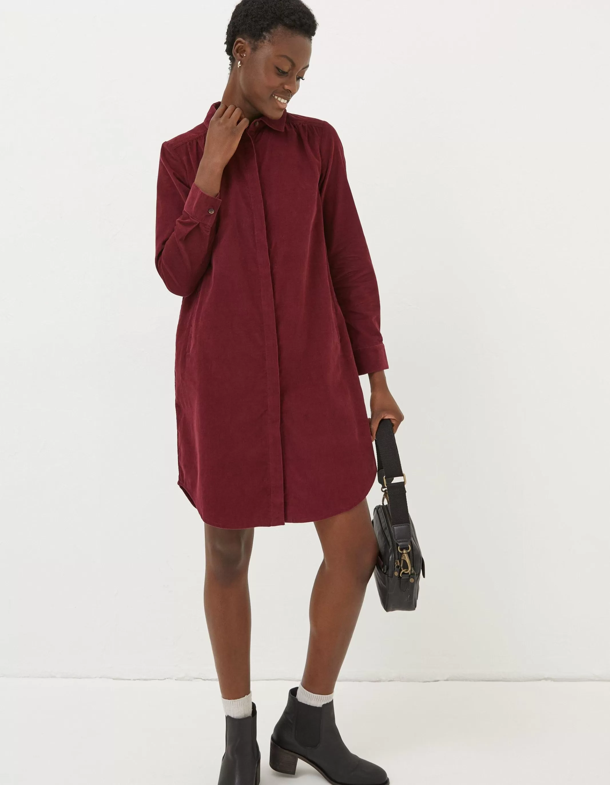 Sale FatFace Chester Cord Dress Dark Red