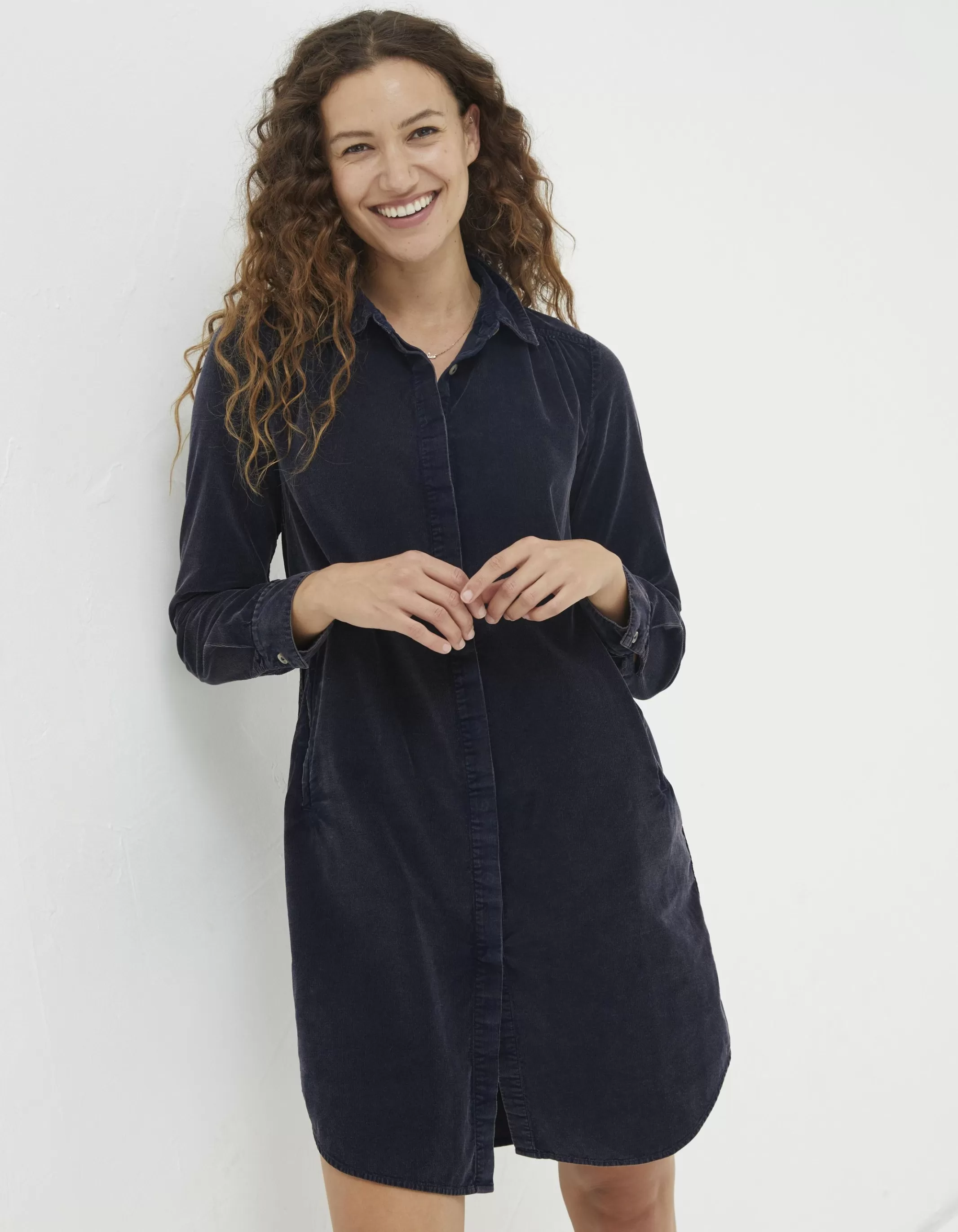 Cheap FatFace Chester Cord Shirt Dress Dark Navy