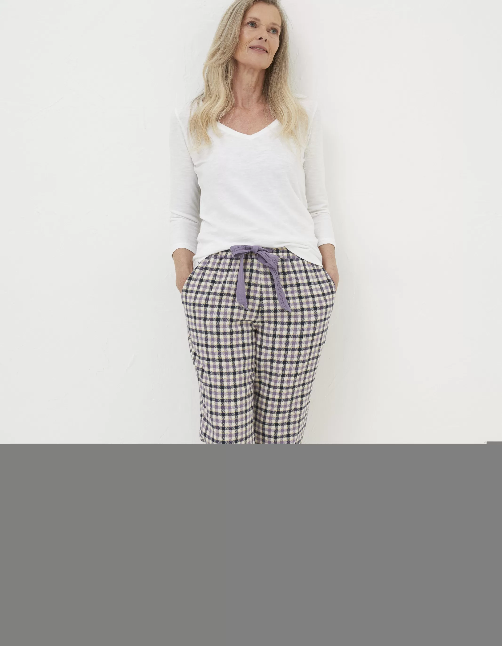 New FatFace Cora Gingham Pyjama Bottoms Ivory