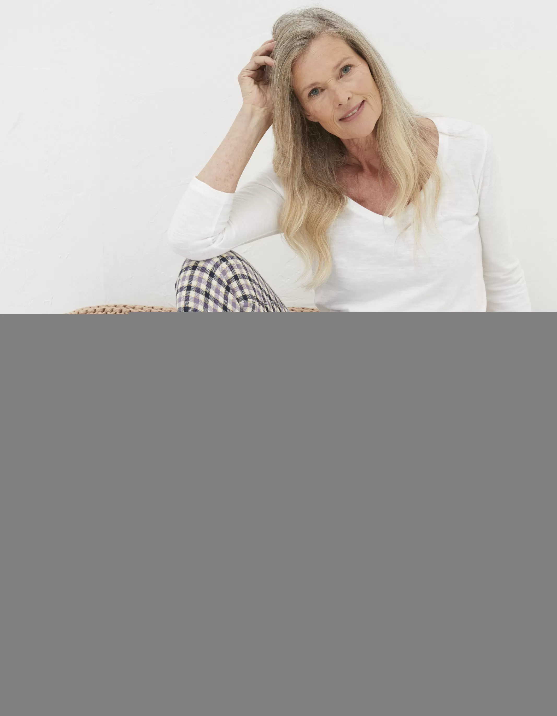 New FatFace Cora Gingham Pyjama Bottoms Ivory