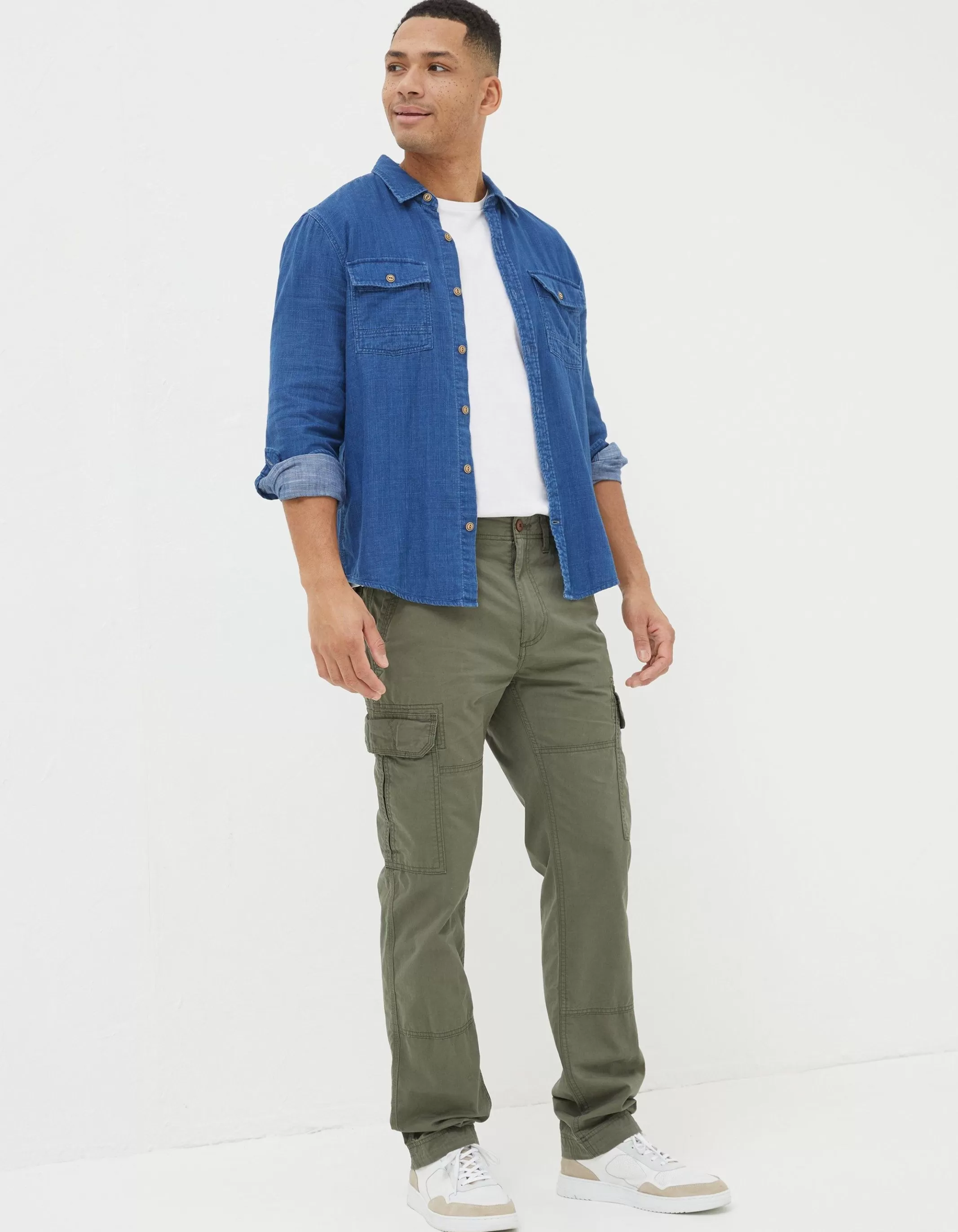 Hot FatFace Corby Straight Cargo Trousers Khaki Green