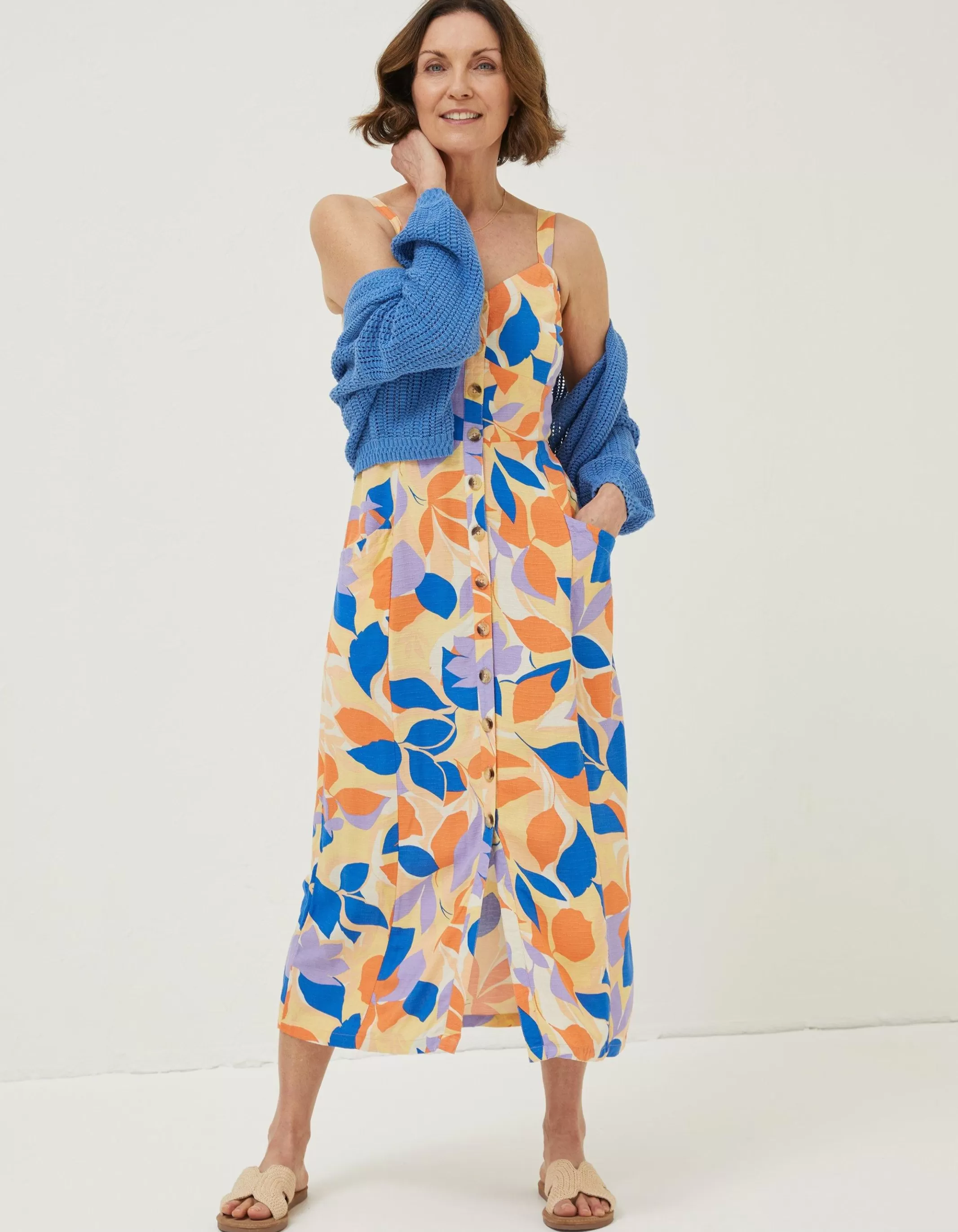 Cheap FatFace Corey Stencil Floral Midi Dress Light Orange