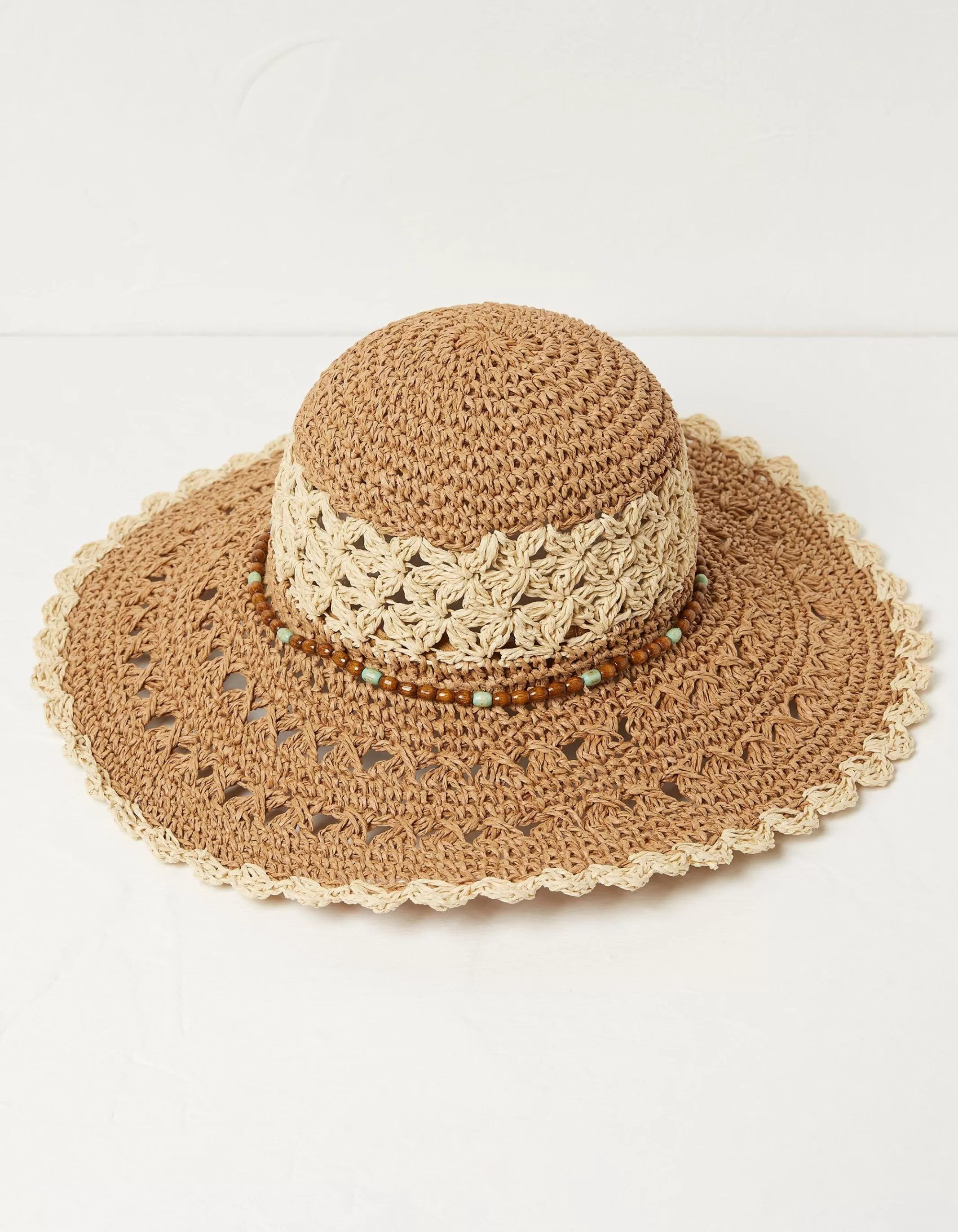 Discount FatFace Crochet Straw Sun Hat Natural