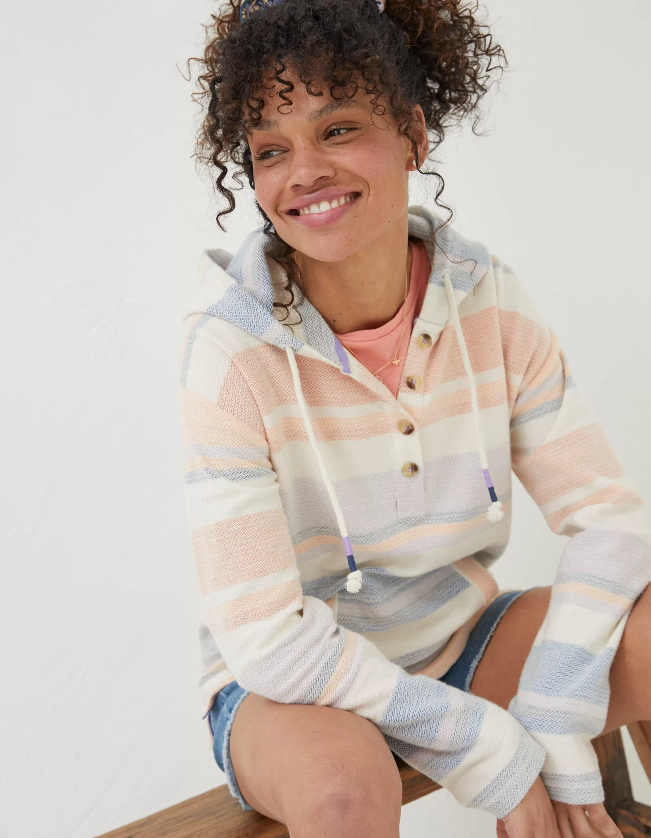 Store FatFace Daisy Textured Stripe Hoodie Multi Colour
