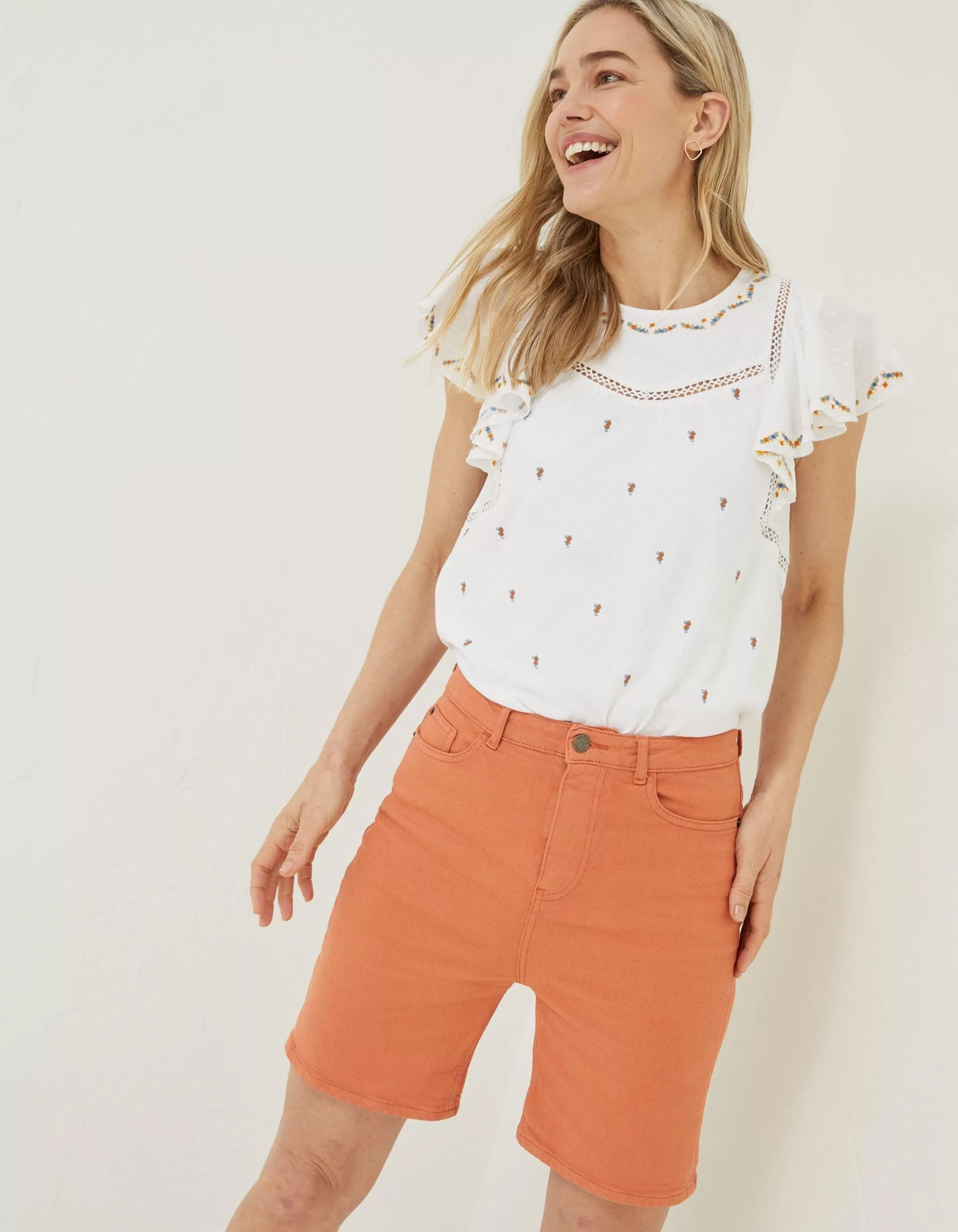 Hot FatFace Darley Denim Shorts Dark Orange