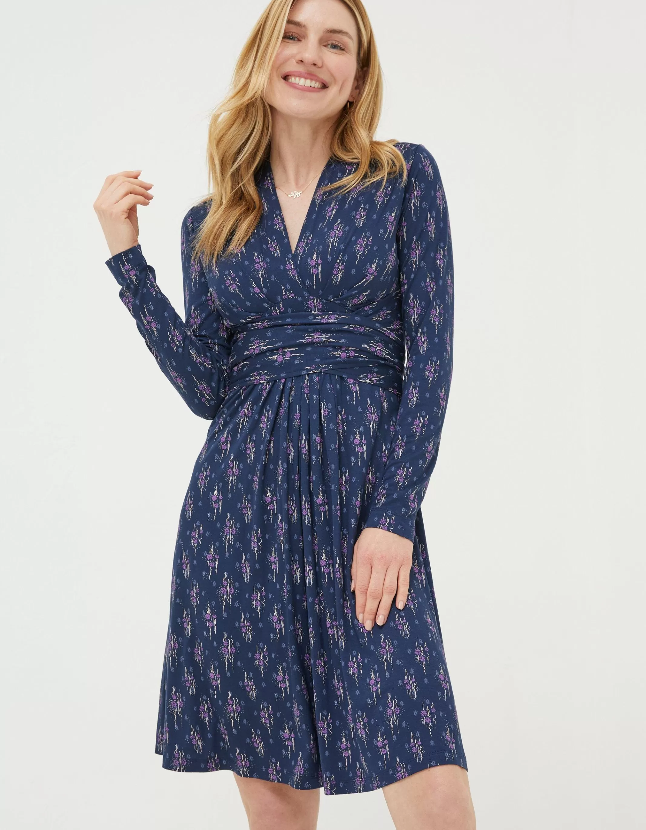 Cheap FatFace Delphine Ink Ditsy Jersey Dress Navy