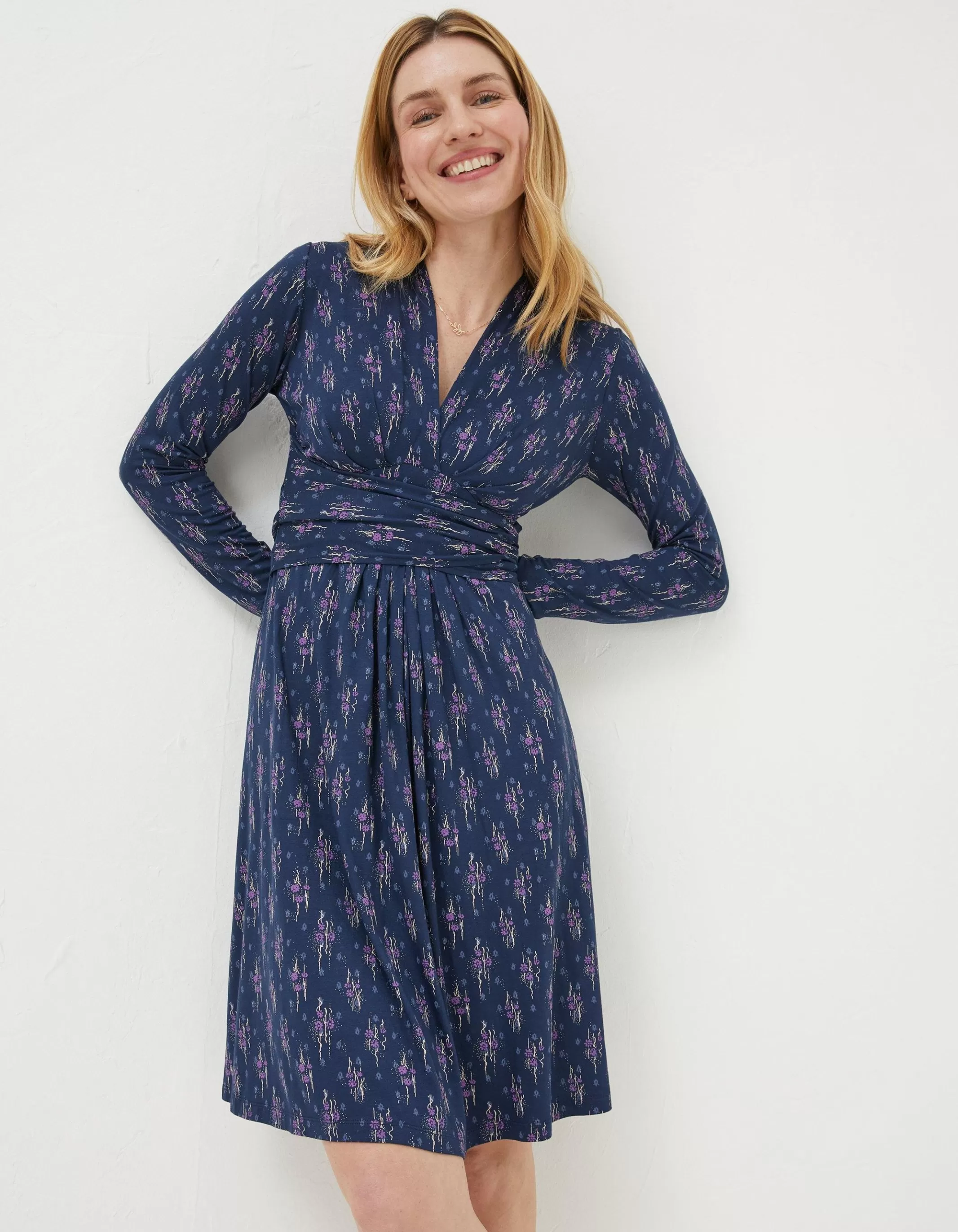 Cheap FatFace Delphine Ink Ditsy Jersey Dress Navy