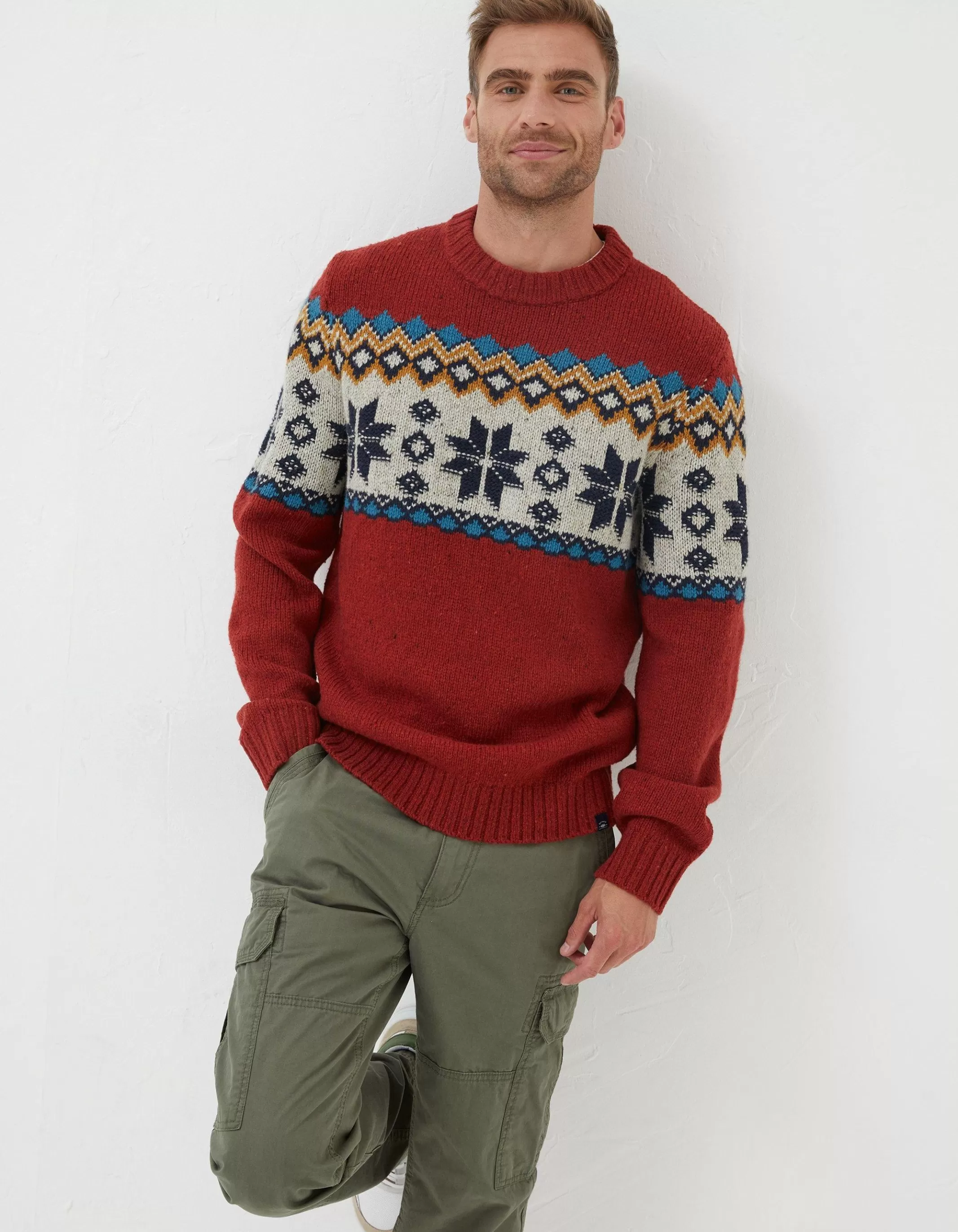 Online FatFace Denbigh Fairisle Crew Jumper Red