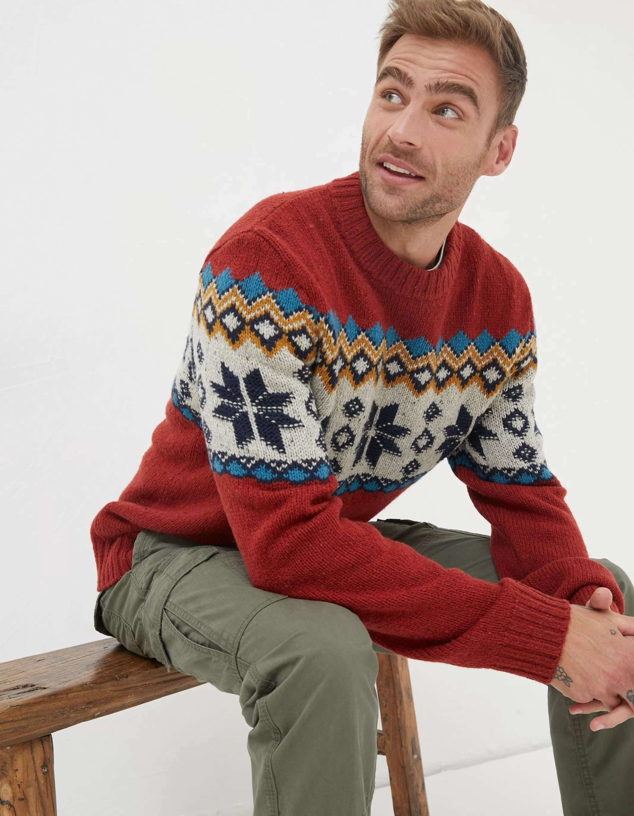 Online FatFace Denbigh Fairisle Crew Jumper Red