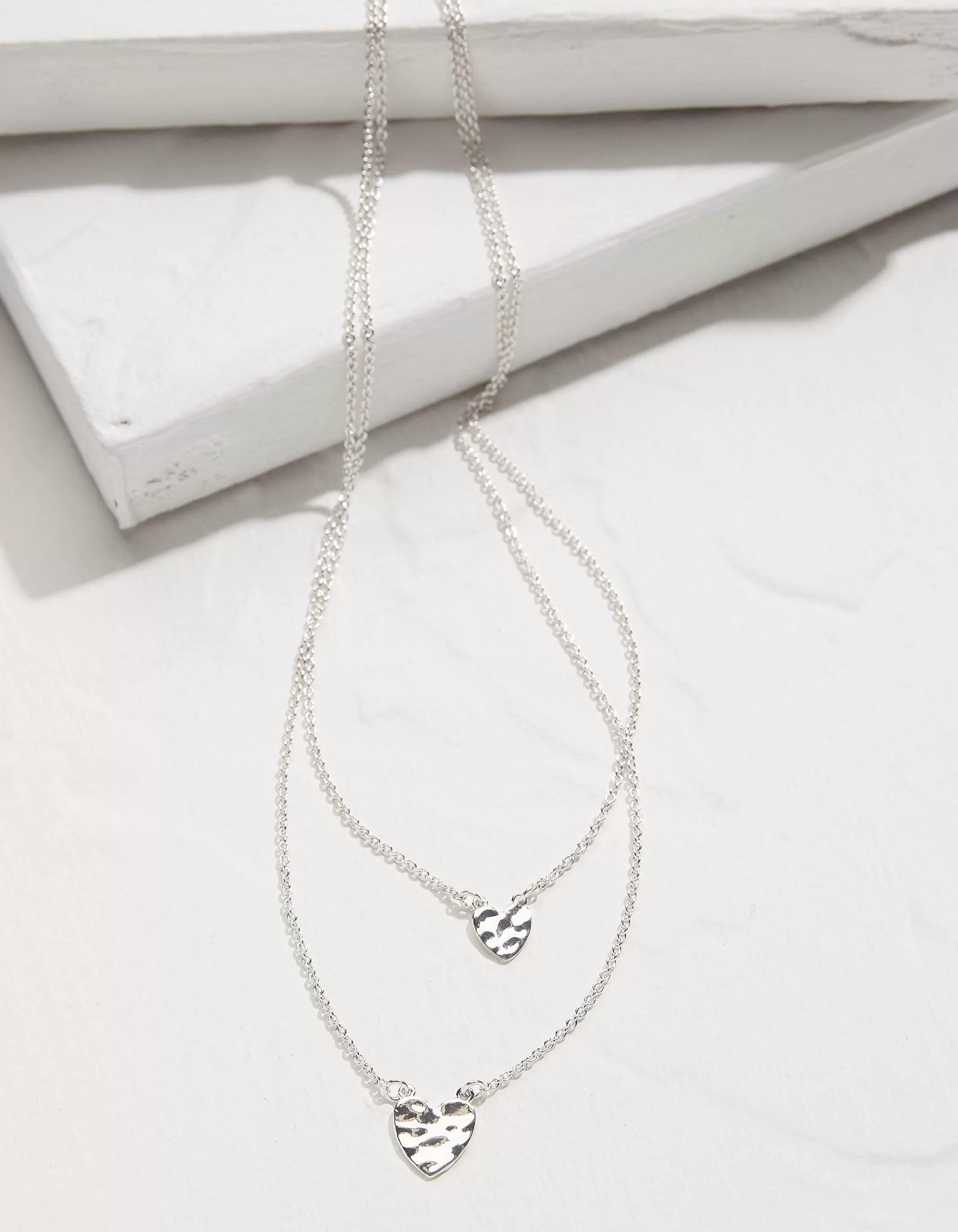 New FatFace Double Heart Necklace Silver