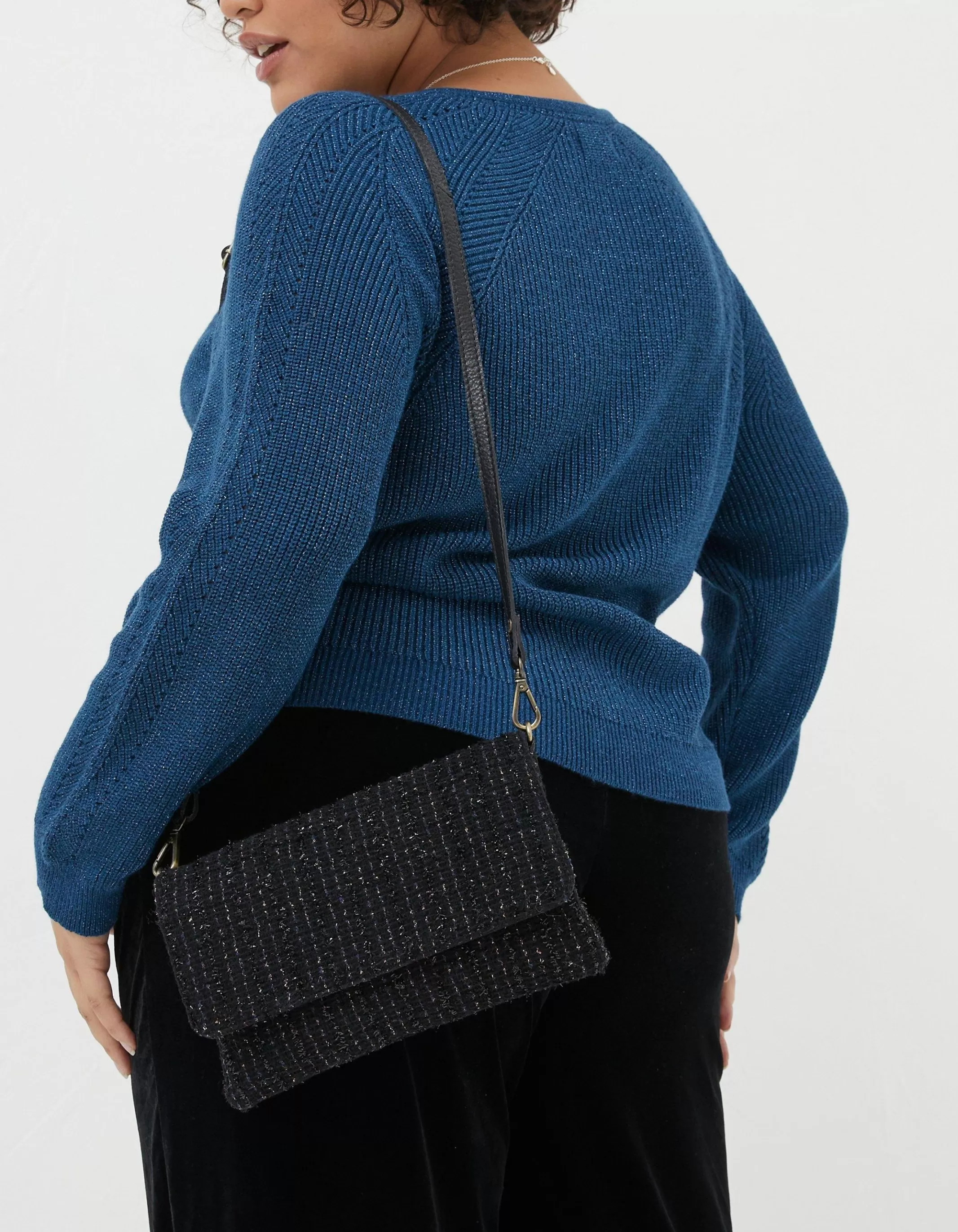 Cheap FatFace Elena Boucle Crossbody Bag Black