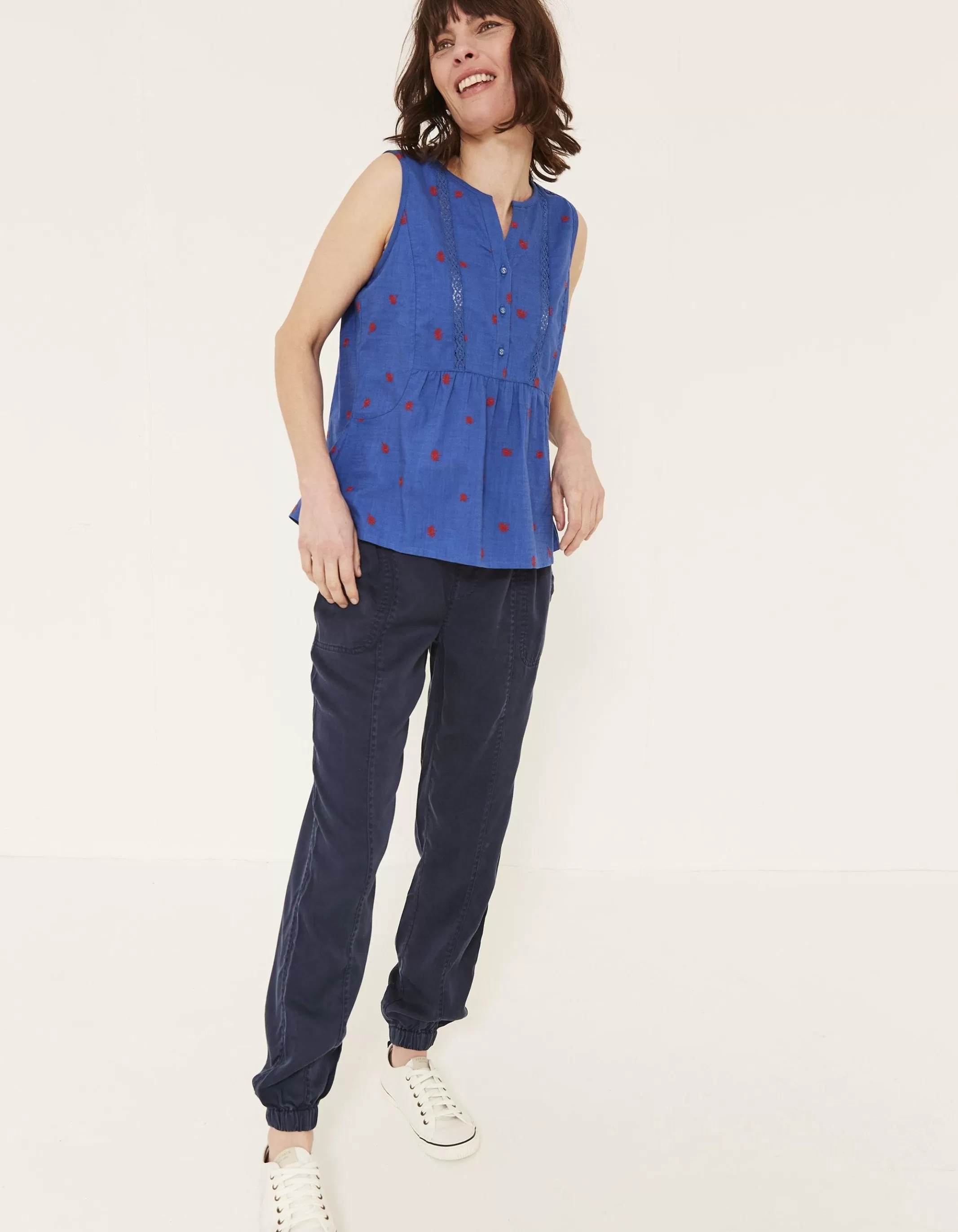 Sale FatFace Ella Embroidered Daisy Cami Cornflower