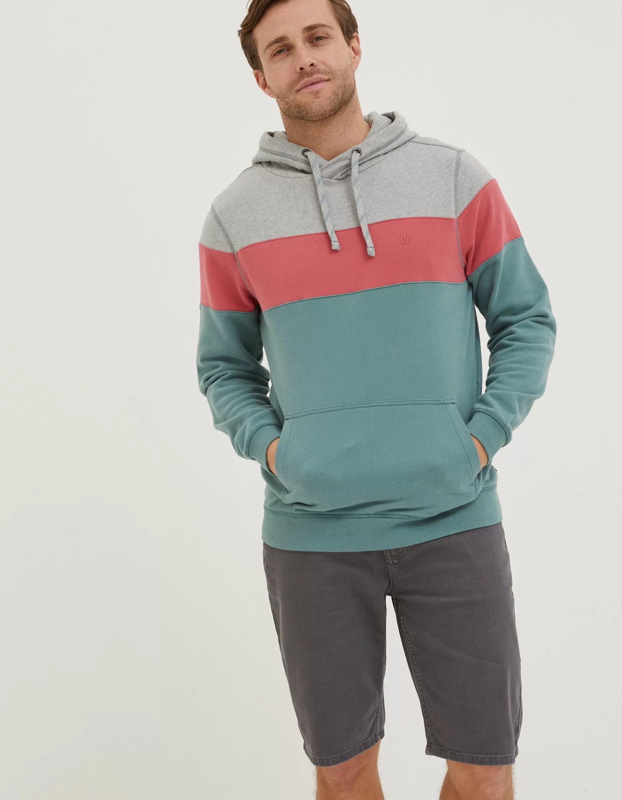 Cheap FatFace Emsworth Stripe Hoodie Teal Green