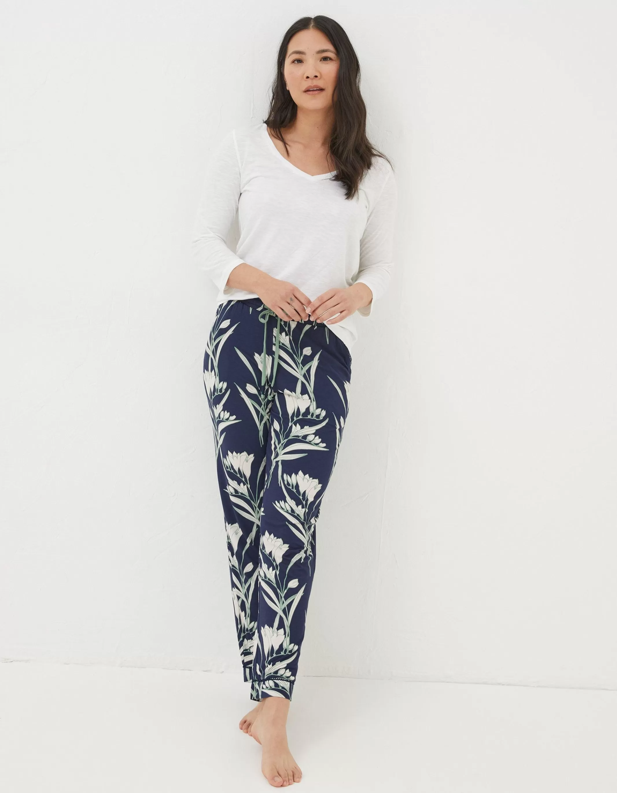 Sale FatFace Eva Spring Blooms Jersey Pyjama Bottoms Navy