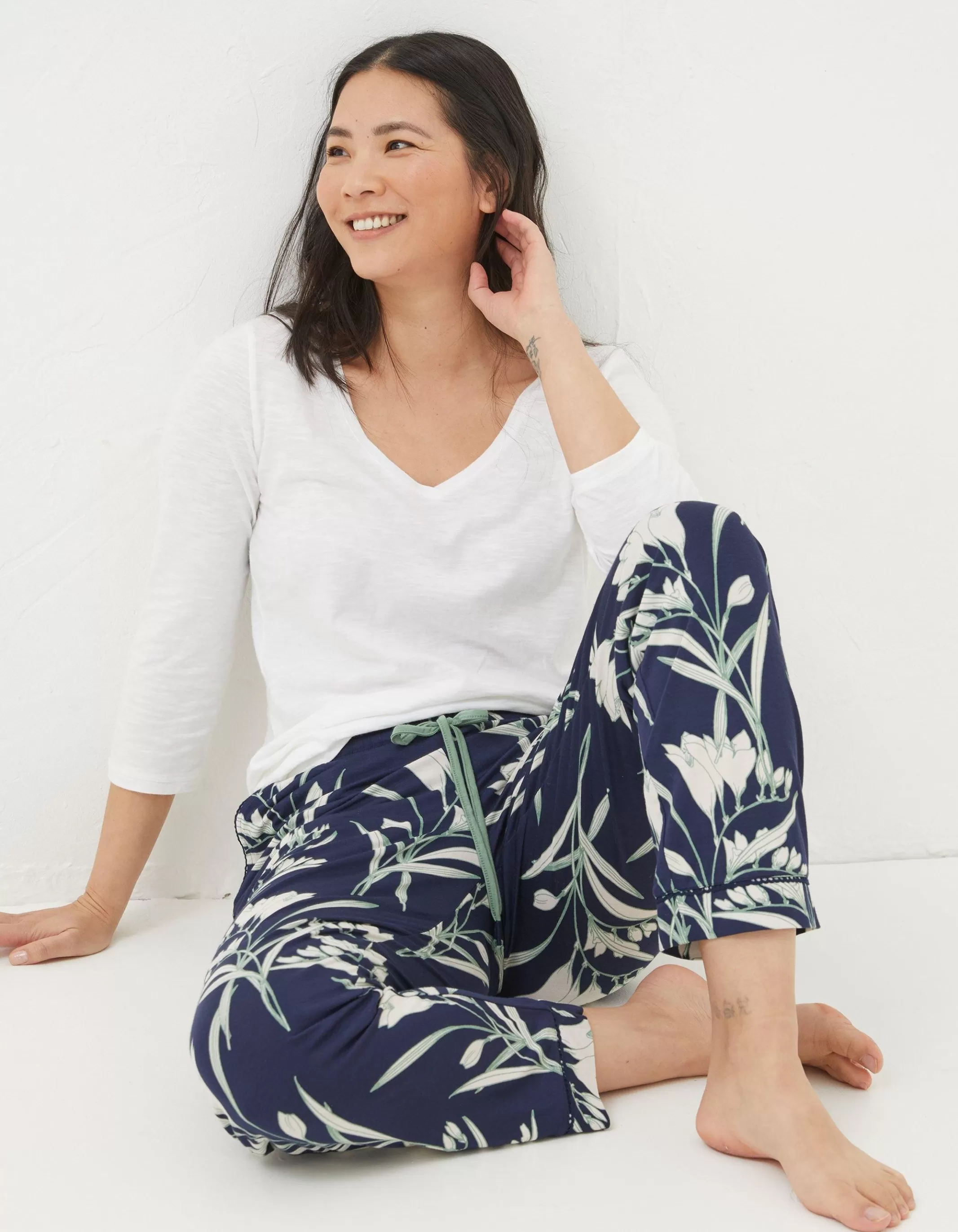 Sale FatFace Eva Spring Blooms Jersey Pyjama Bottoms Navy