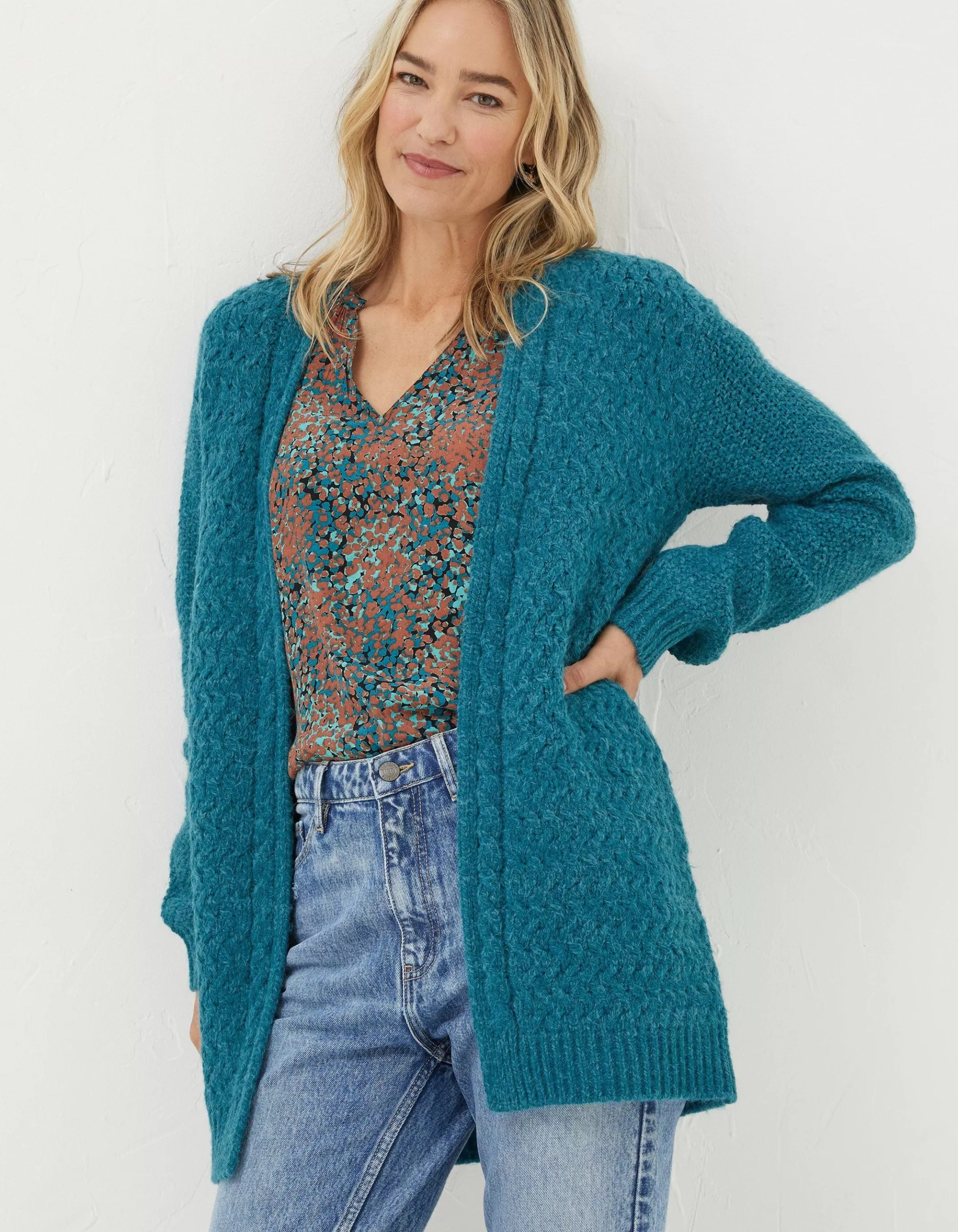 Cheap FatFace Ezzie Cardigan Teal Blue