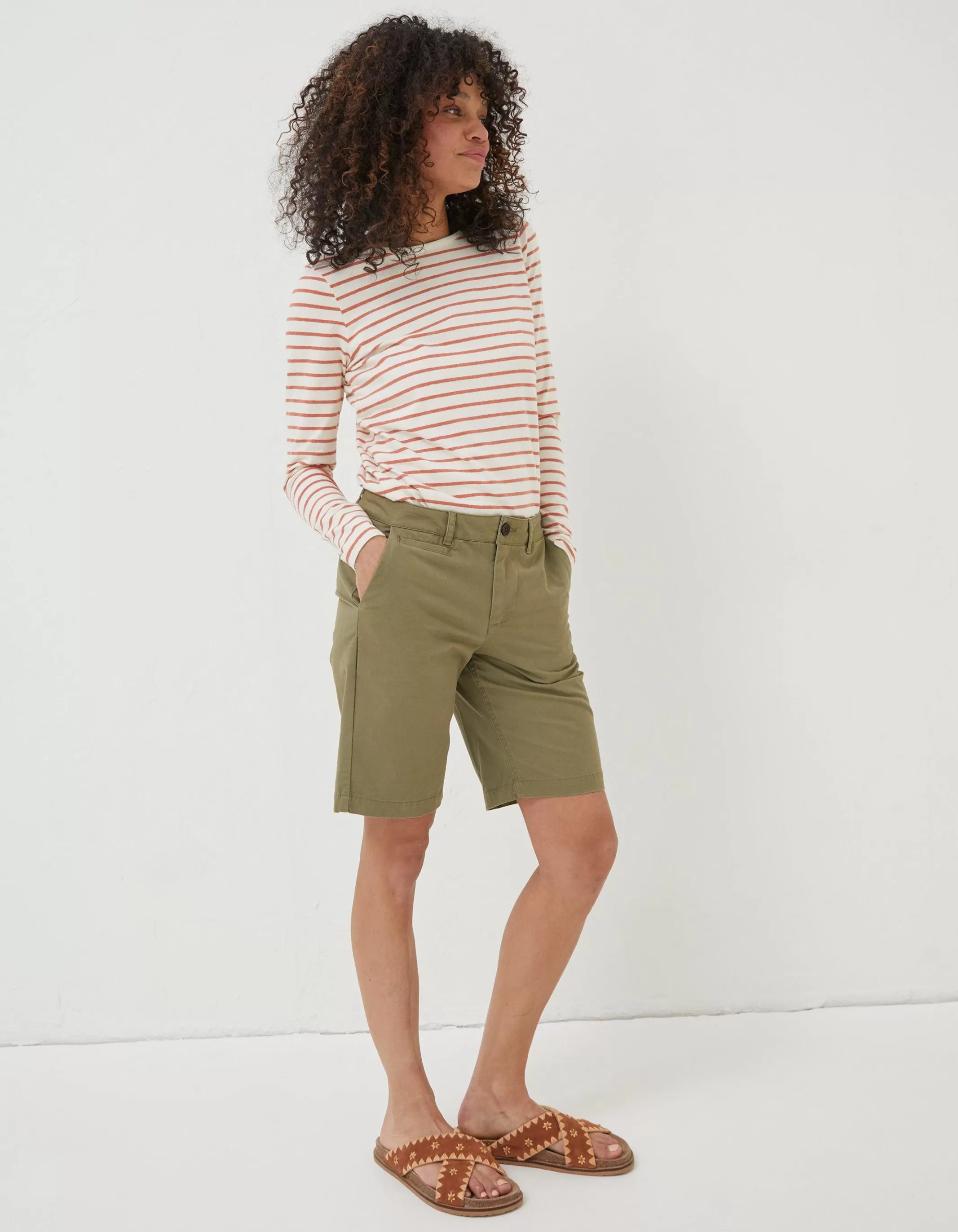 Fashion FatFace Falmouth Bermuda Chino Shorts Khaki Green